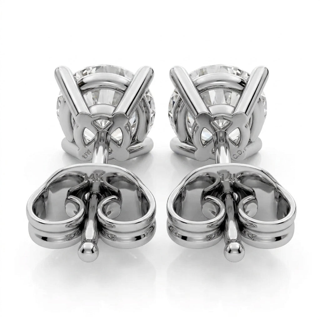 Minimalist Round Cut Lab Grown Diamond Prong Set Stud Earrings