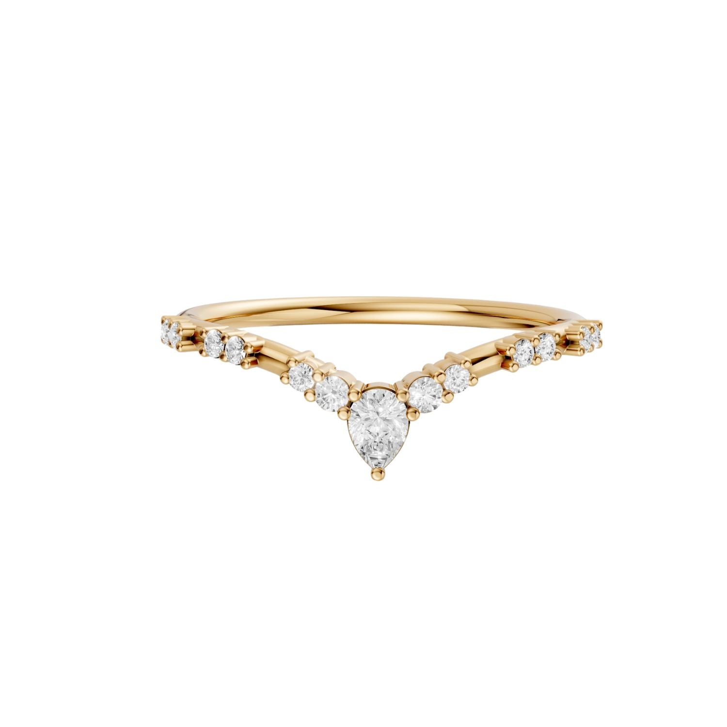 Multi Cut Lab Diamond Chevron Promise Ring in 14K Yellow Solid Gold