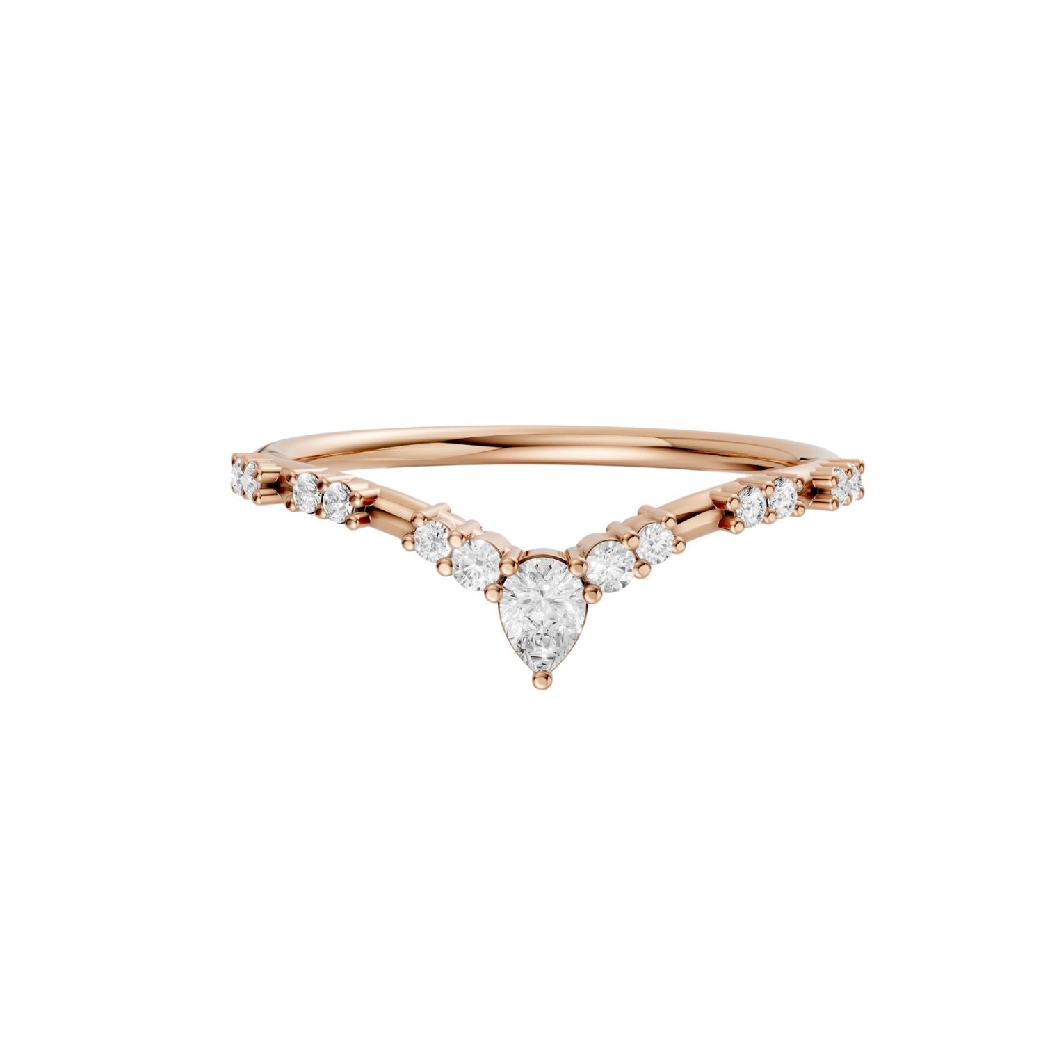 Multi Cut Lab Diamond Chevron Promise Ring in 14K Yellow Solid Gold