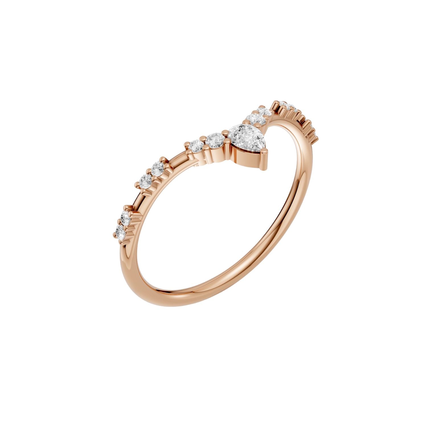 Multi Cut Lab Diamond Chevron Promise Ring in 14K Yellow Solid Gold