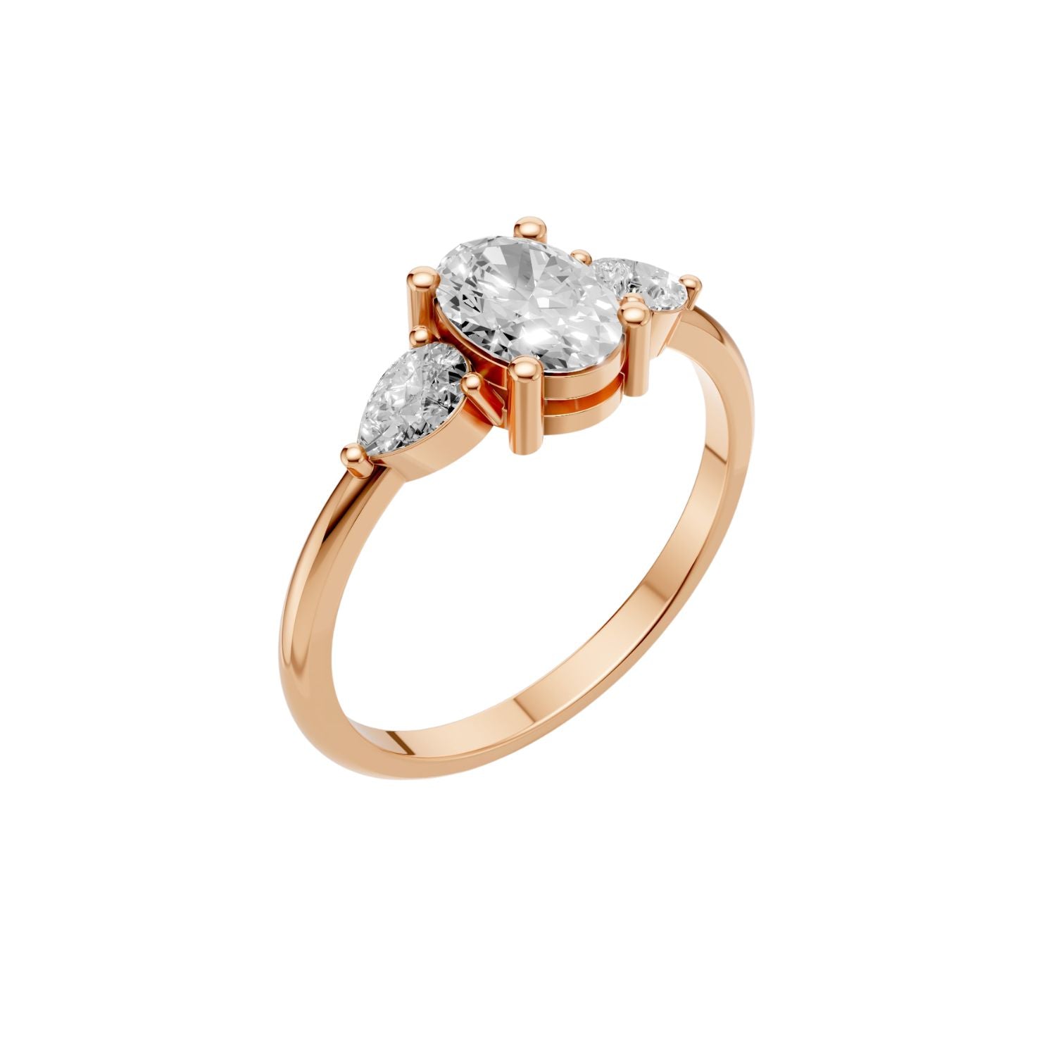 Lab Diamond Three-Stone Ring – Oval Center with Princess Accents in 14K Yellow Gold