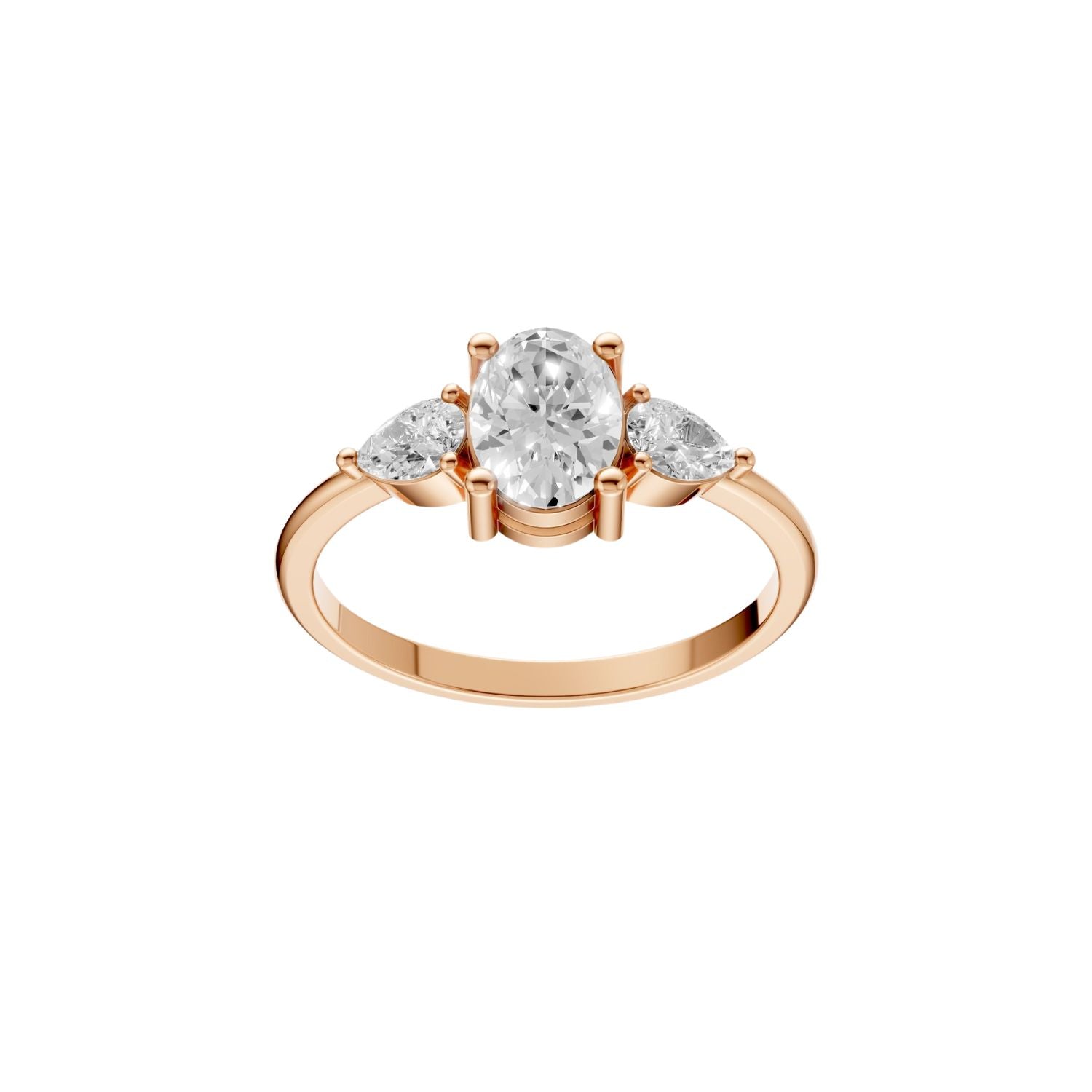 Lab Diamond Three-Stone Ring – Oval Center with Princess Accents in 14K Yellow Gold