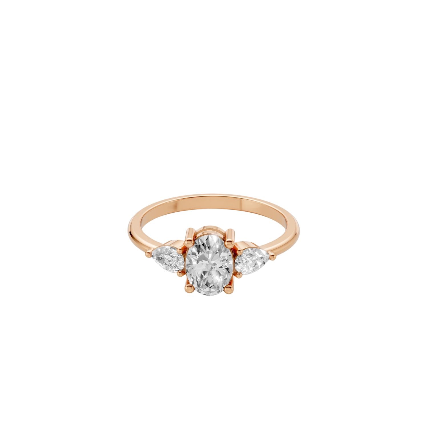 Lab Diamond Three-Stone Ring – Oval Center with Princess Accents in 14K Yellow Gold