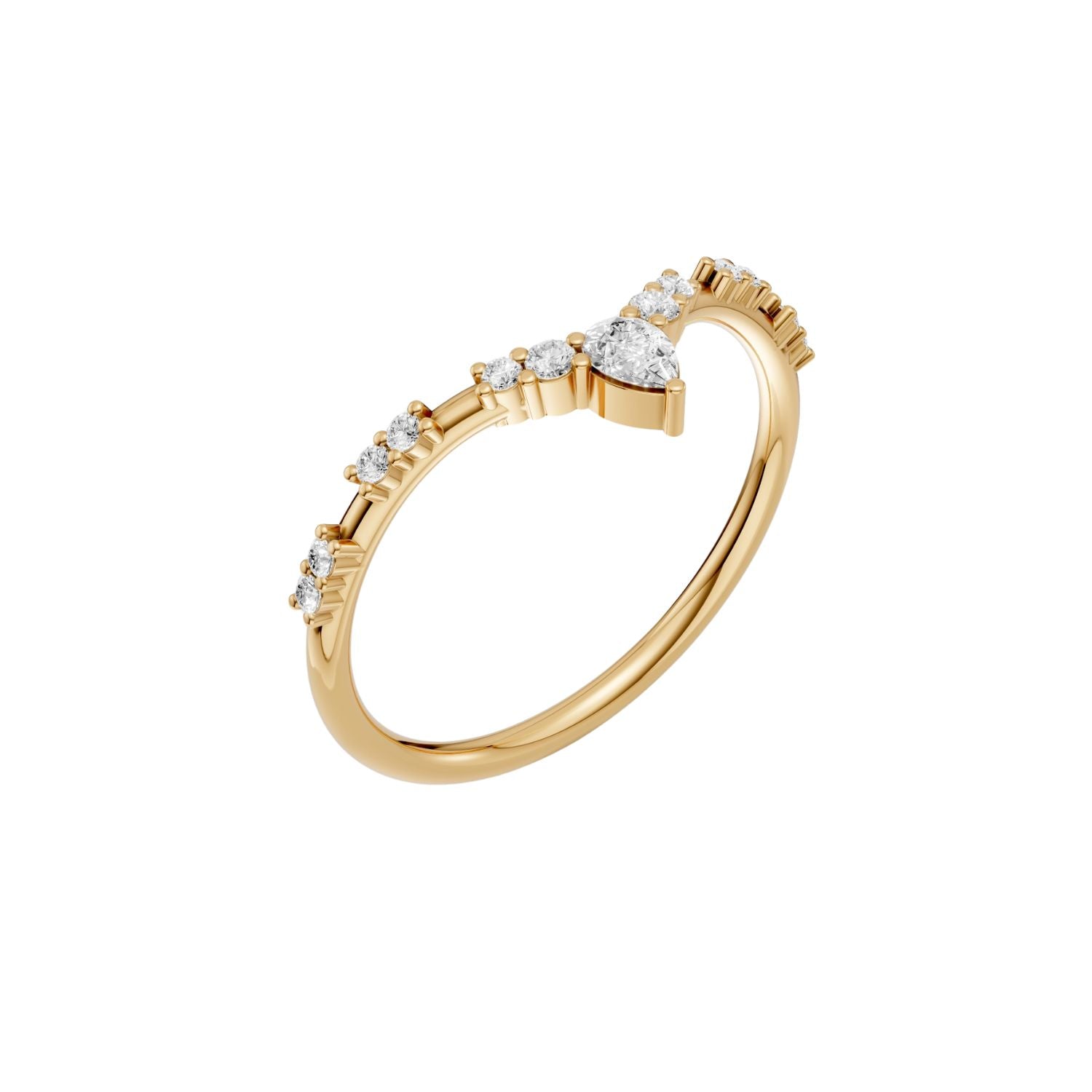 Multi Cut Lab Diamond Chevron Promise Ring in 14K Yellow Solid Gold