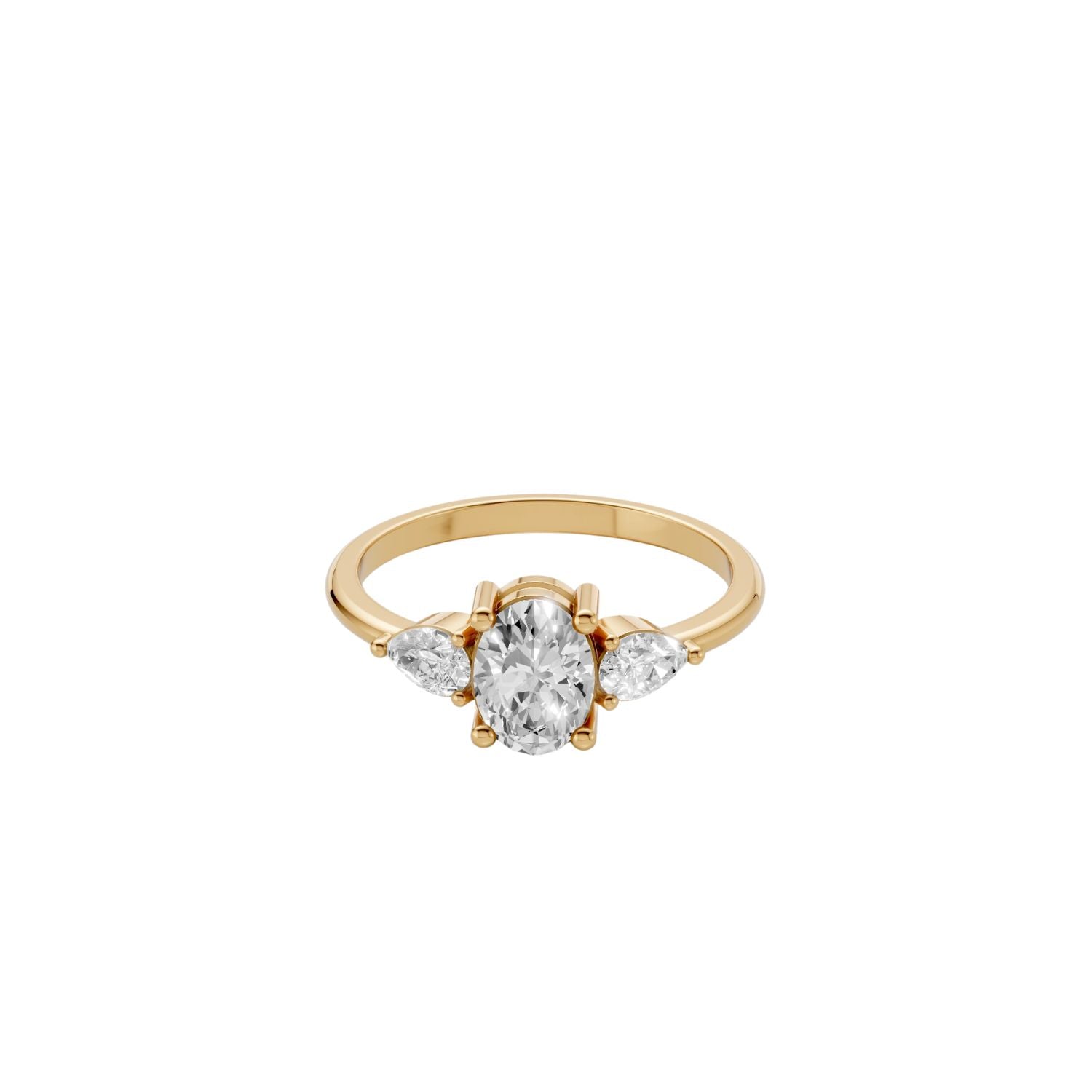 Lab Diamond Three-Stone Ring – Oval Center with Princess Accents in 14K Yellow Gold