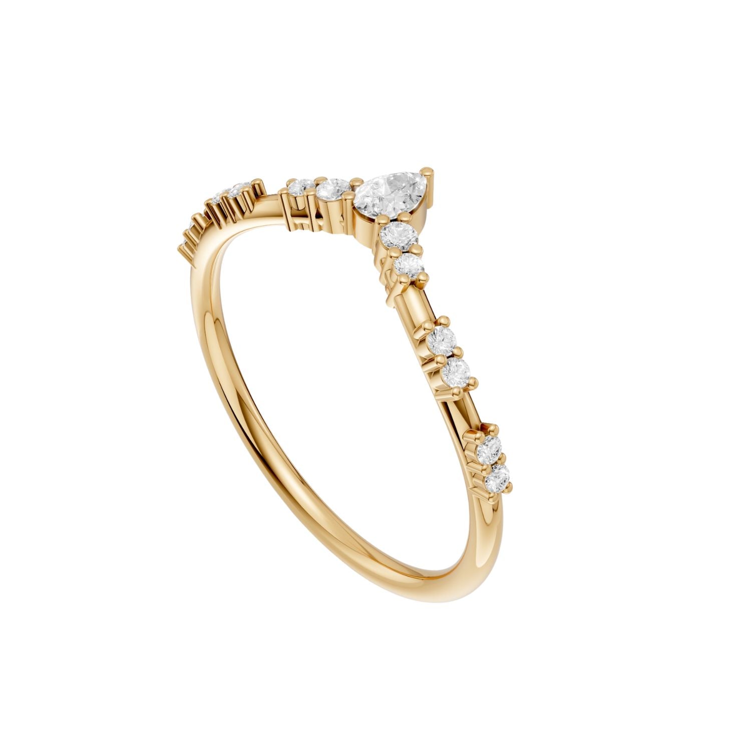 Multi Cut Lab Diamond Chevron Promise Ring in 14K Yellow Solid Gold