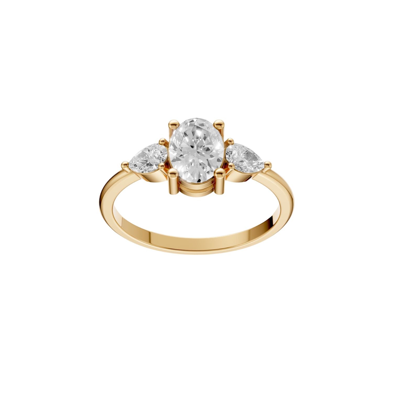 Lab Diamond Three-Stone Ring – Oval Center with Princess Accents in 14K Yellow Gold