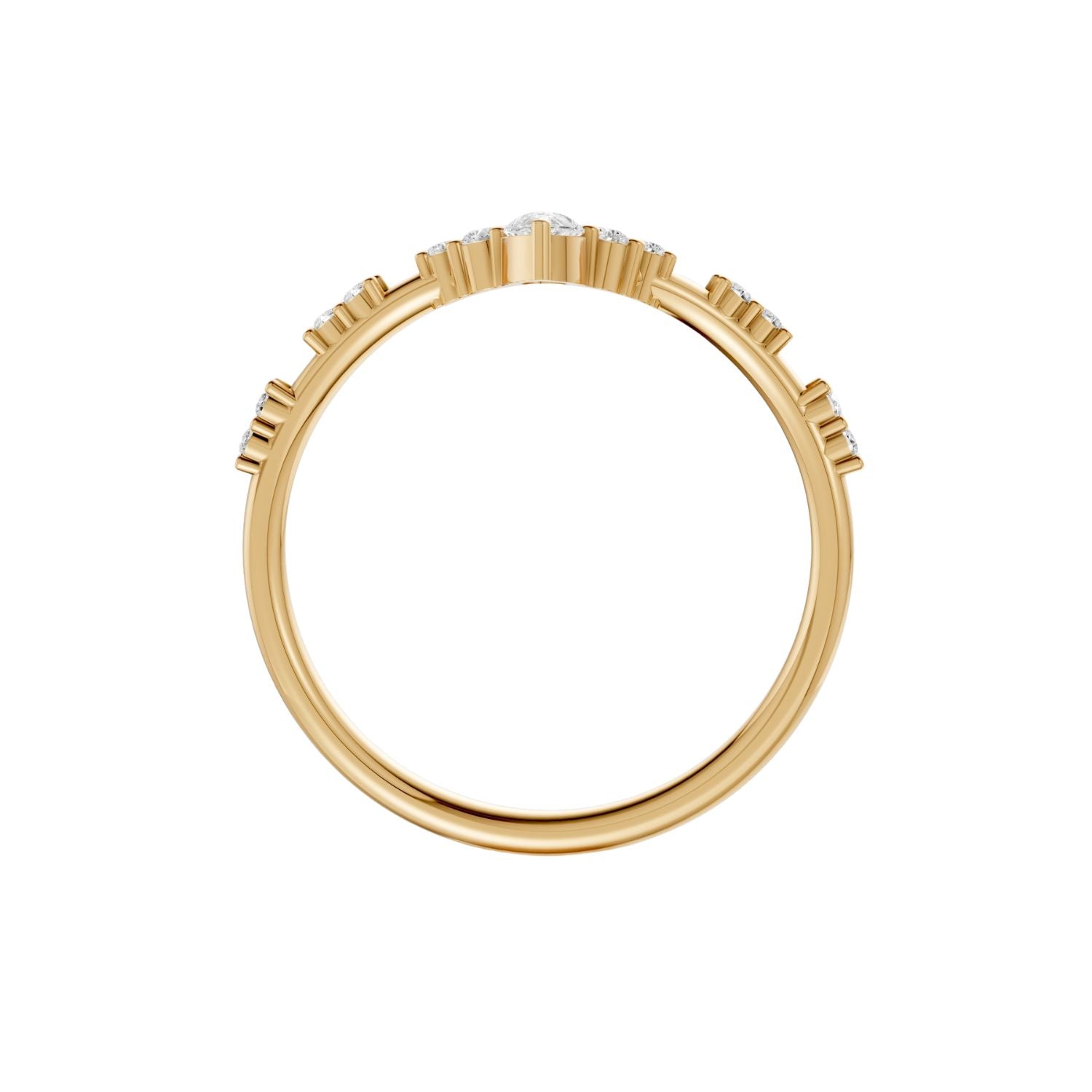 Multi Cut Lab Diamond Chevron Promise Ring in 14K Yellow Solid Gold