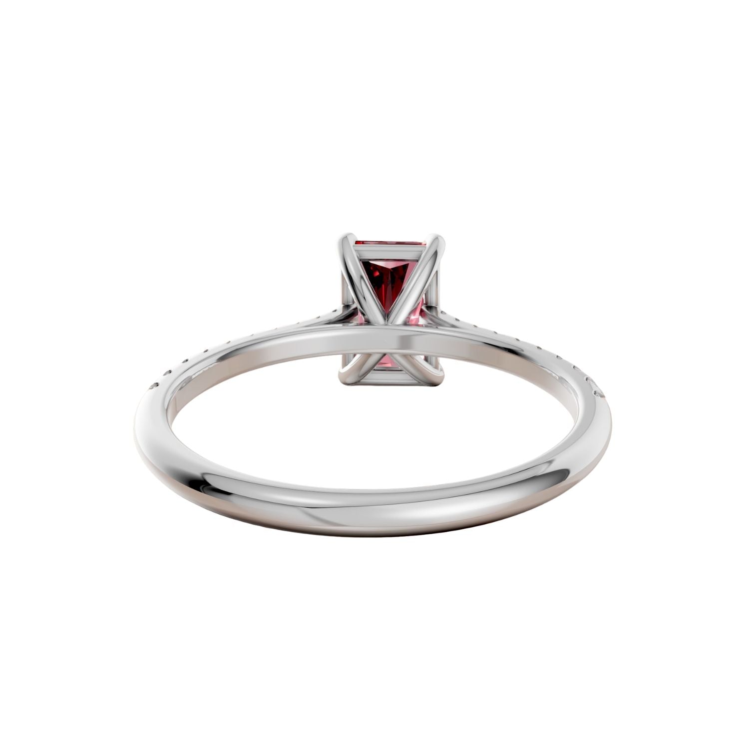 Emerald Cut Ruby Cathedral Pave Engagement Ring in 14K Yellow Solid Gold
