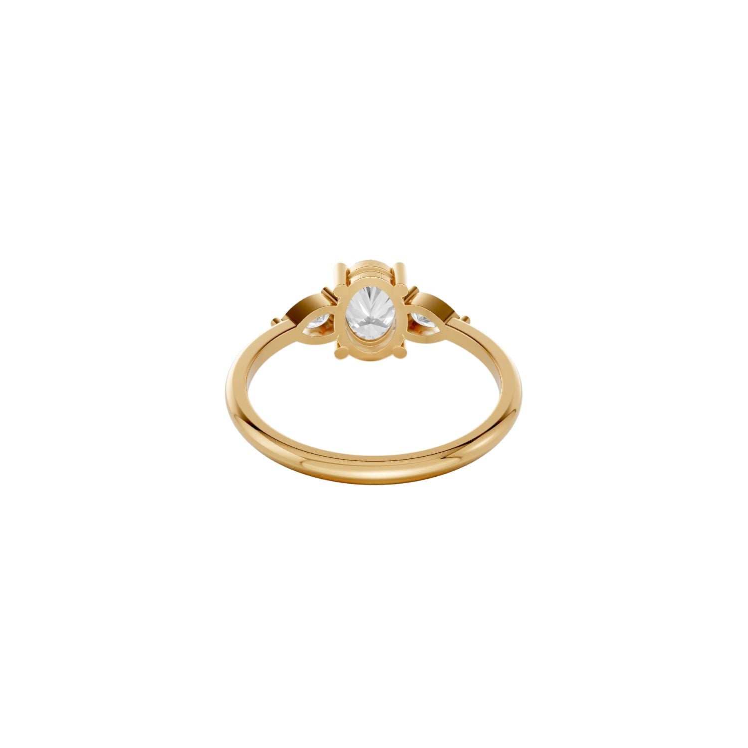 Lab Diamond Three-Stone Ring – Oval Center with Princess Accents in 14K Yellow Gold