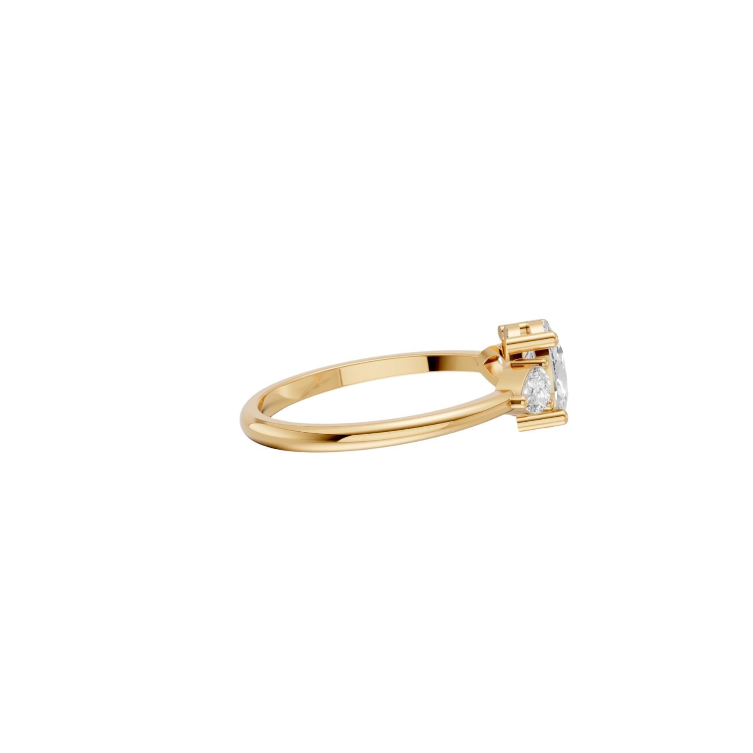Lab Diamond Three-Stone Ring – Oval Center with Princess Accents in 14K Yellow Gold