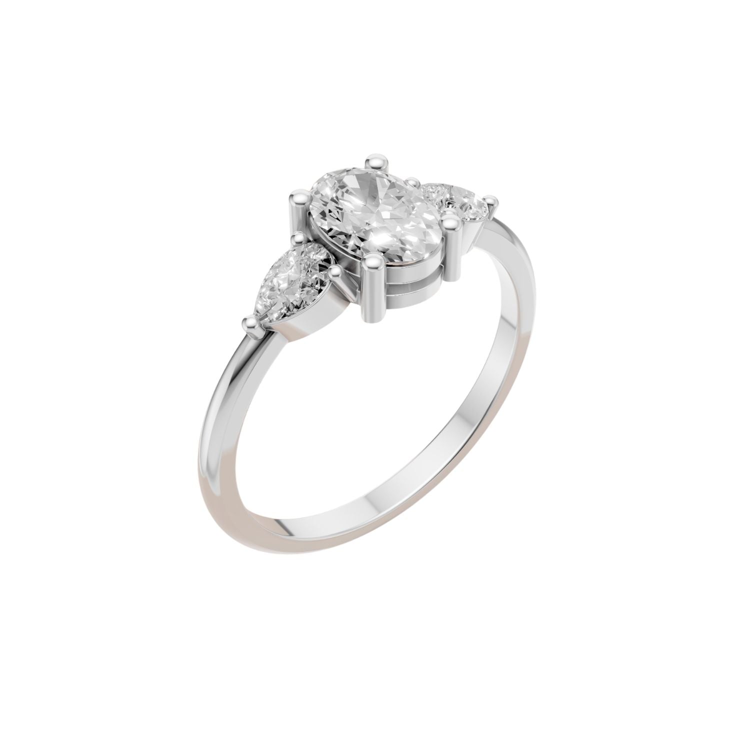 Lab Diamond Three-Stone Ring – Oval Center with Princess Accents in 14K Yellow Gold