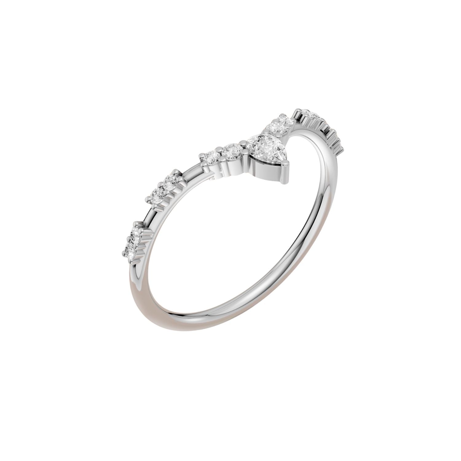 Multi Cut Lab Diamond Chevron Promise Ring in 14K Yellow Solid Gold