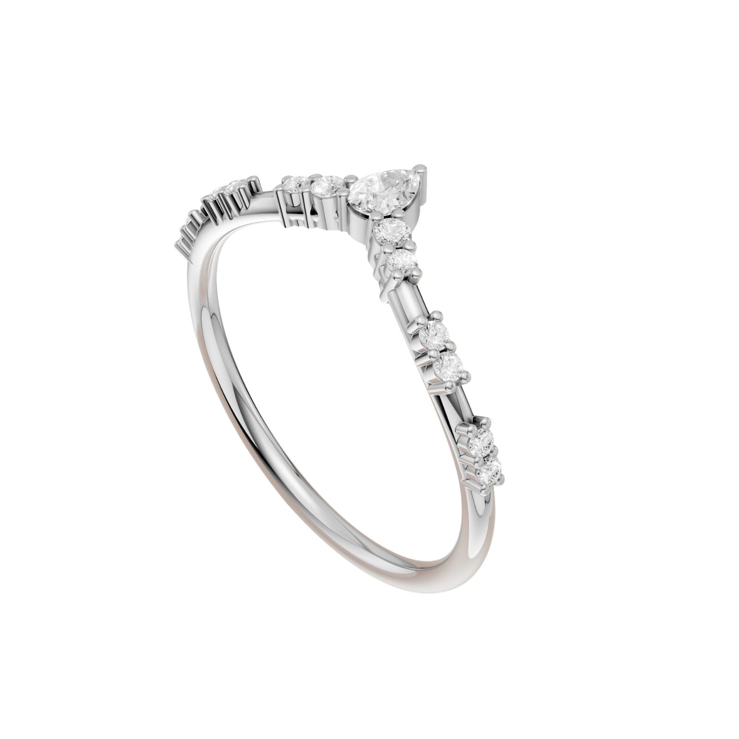 Multi Cut Lab Diamond Chevron Promise Ring in 14K Yellow Solid Gold
