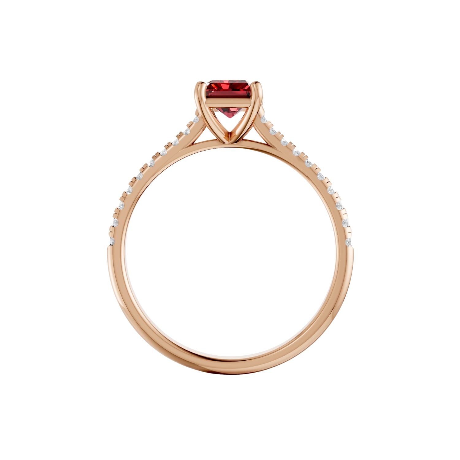 Emerald Cut Ruby Cathedral Pave Engagement Ring in 14K Yellow Solid Gold