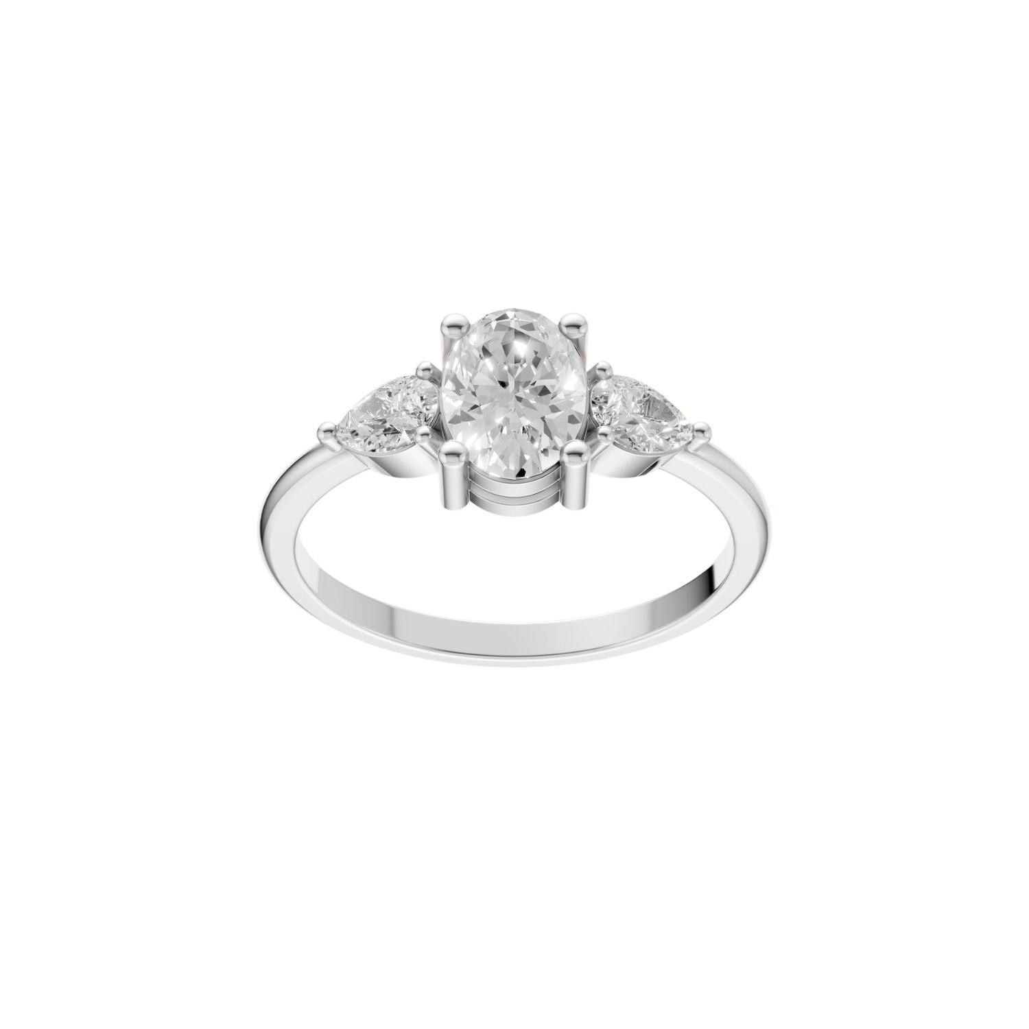 Lab Diamond Three-Stone Ring – Oval Center with Princess Accents in 14K Yellow Gold