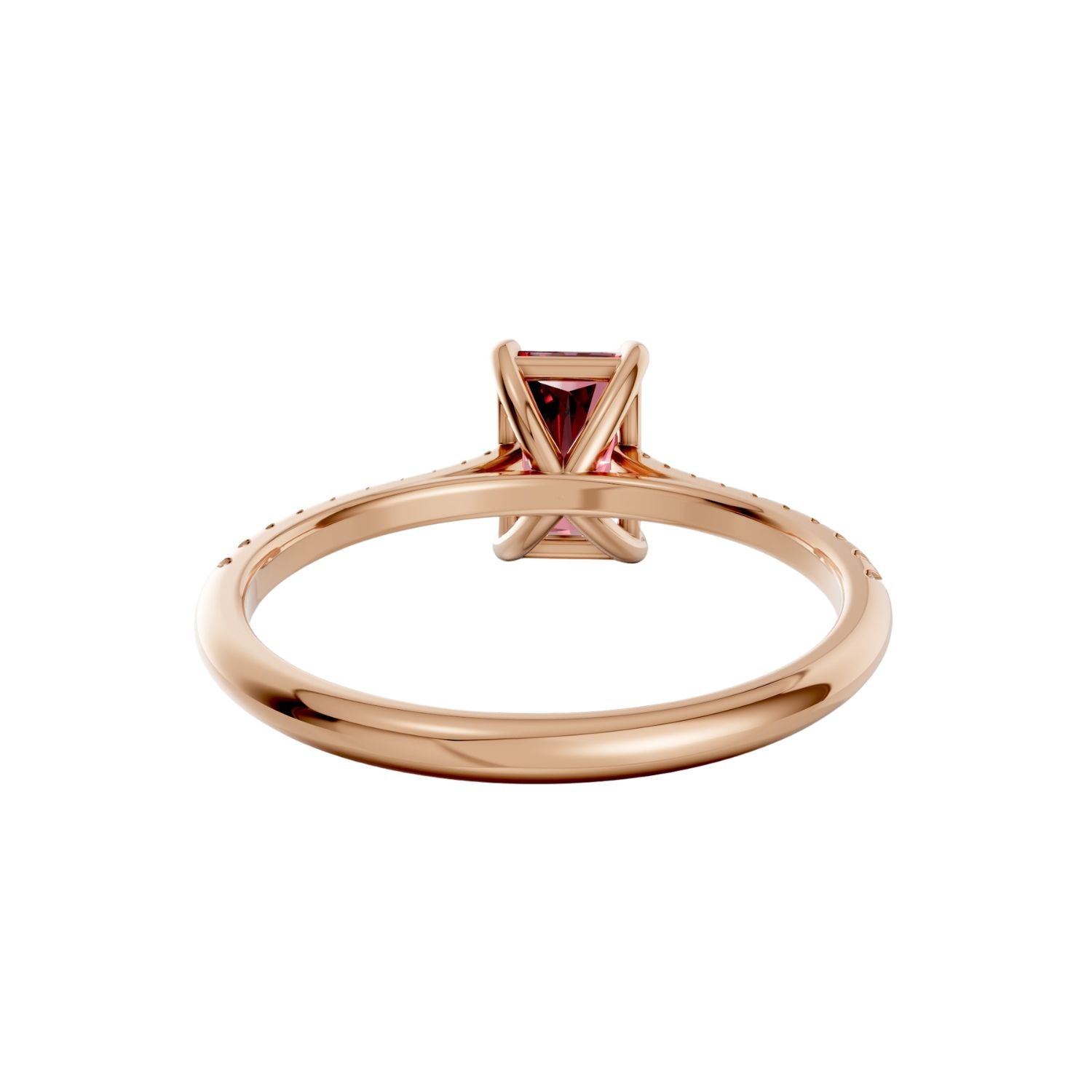 Emerald Cut Ruby Cathedral Pave Engagement Ring in 14K Yellow Solid Gold