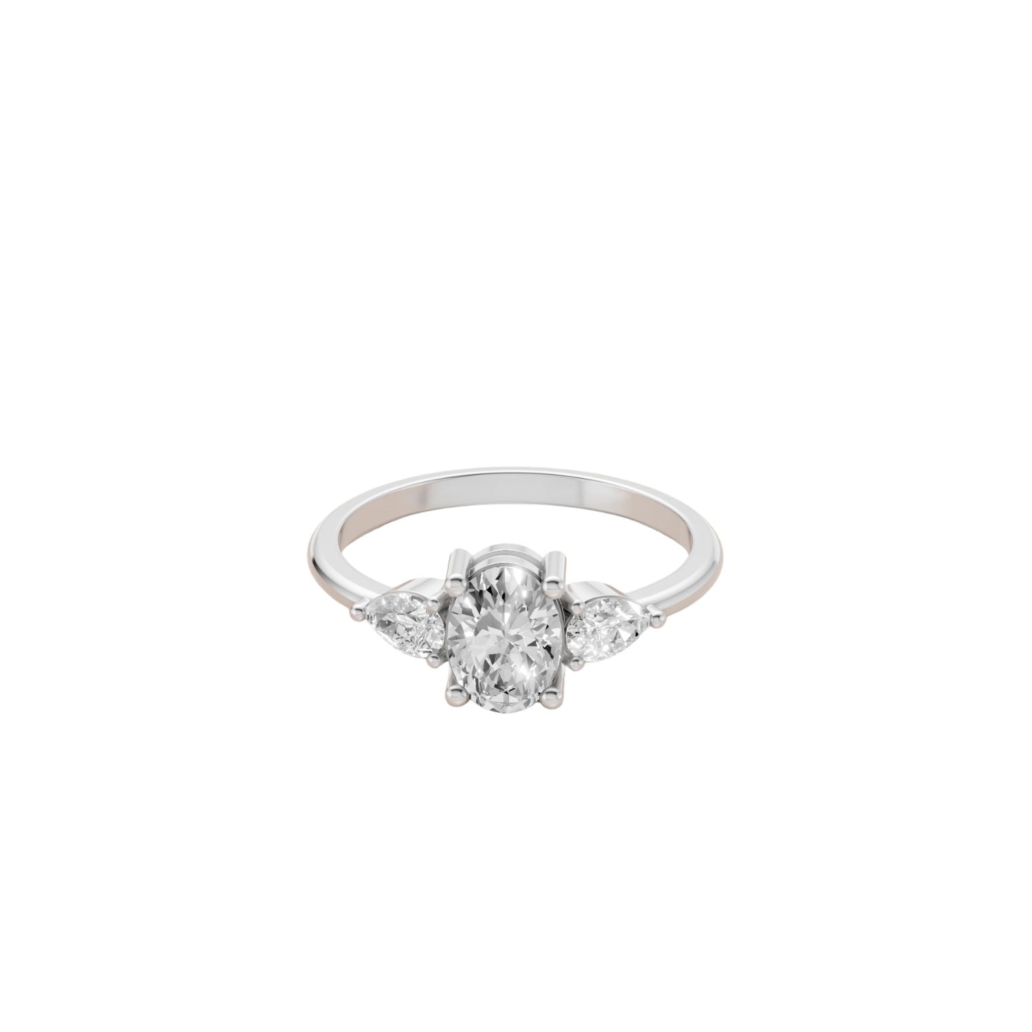 Lab Diamond Three-Stone Ring – Oval Center with Princess Accents in 14K Yellow Gold