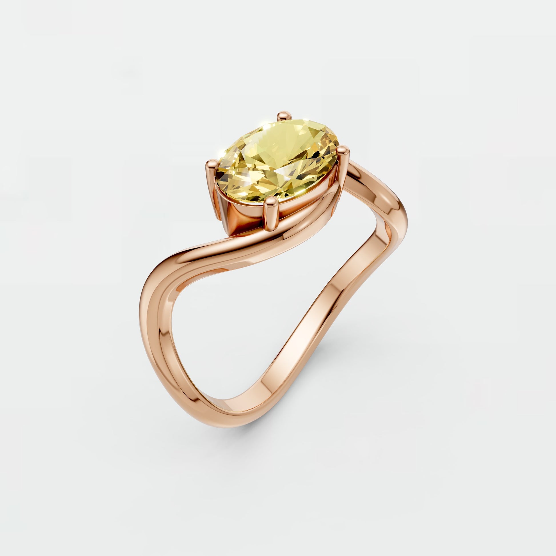 Minimalist Solitaire Oval Diamond Ring in 14K Yellow Gold