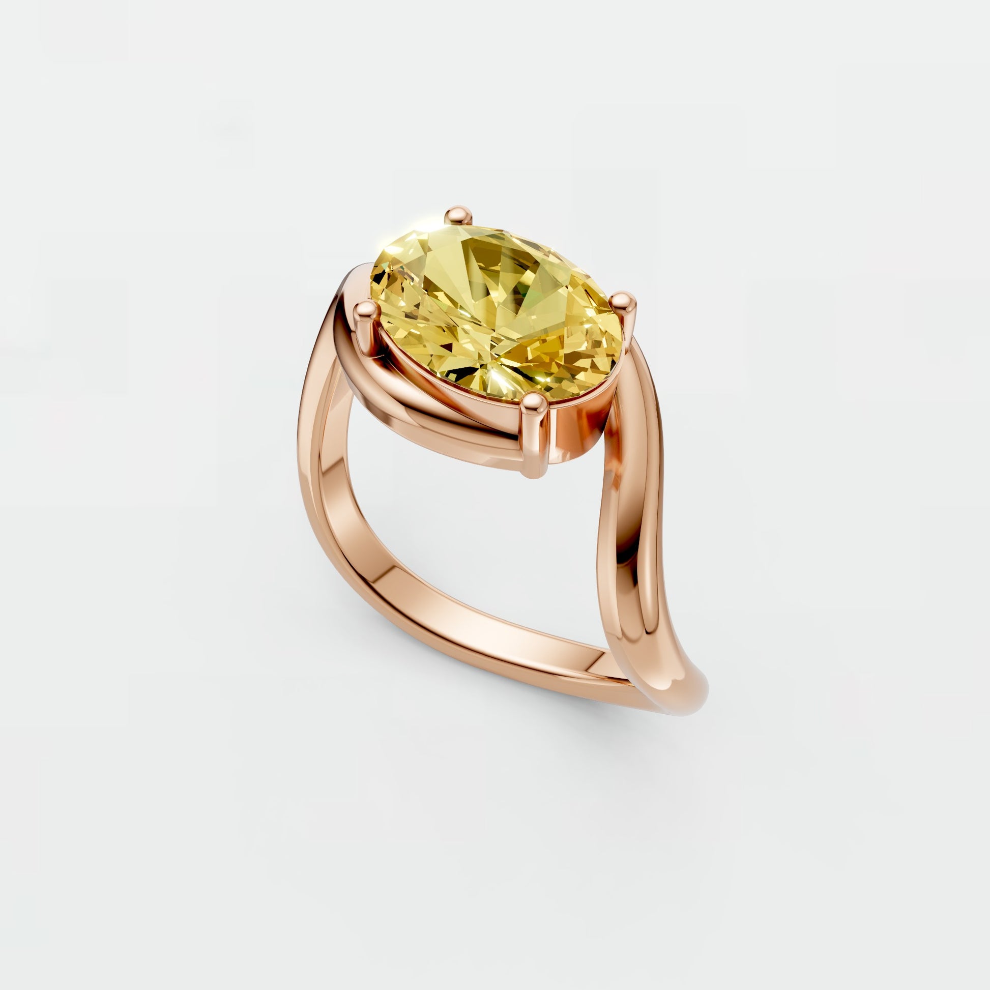 Minimalist Solitaire Oval Diamond Ring in 14K Yellow Gold