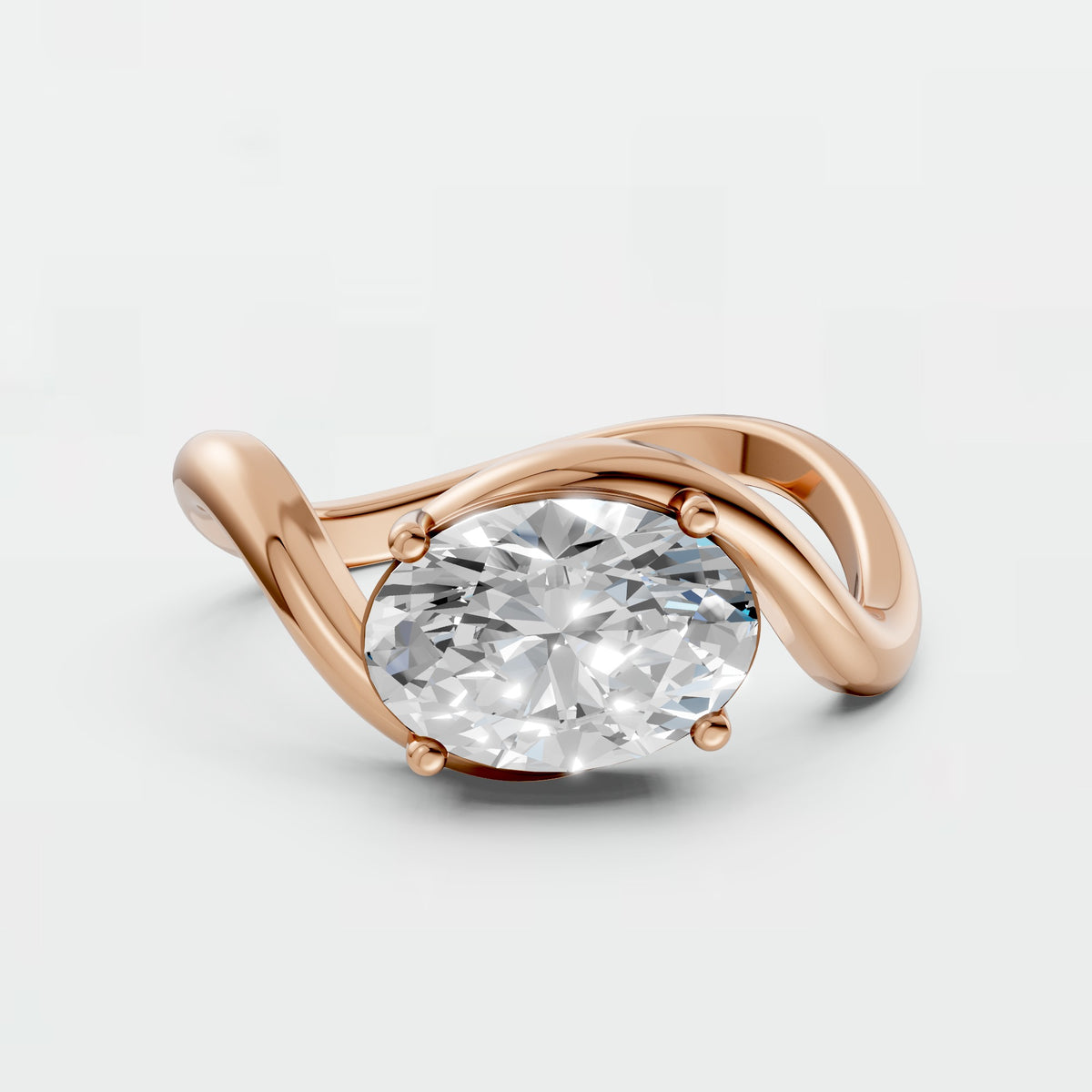 Oval Diamond Twisted Shank Solitaire Ring in Gold