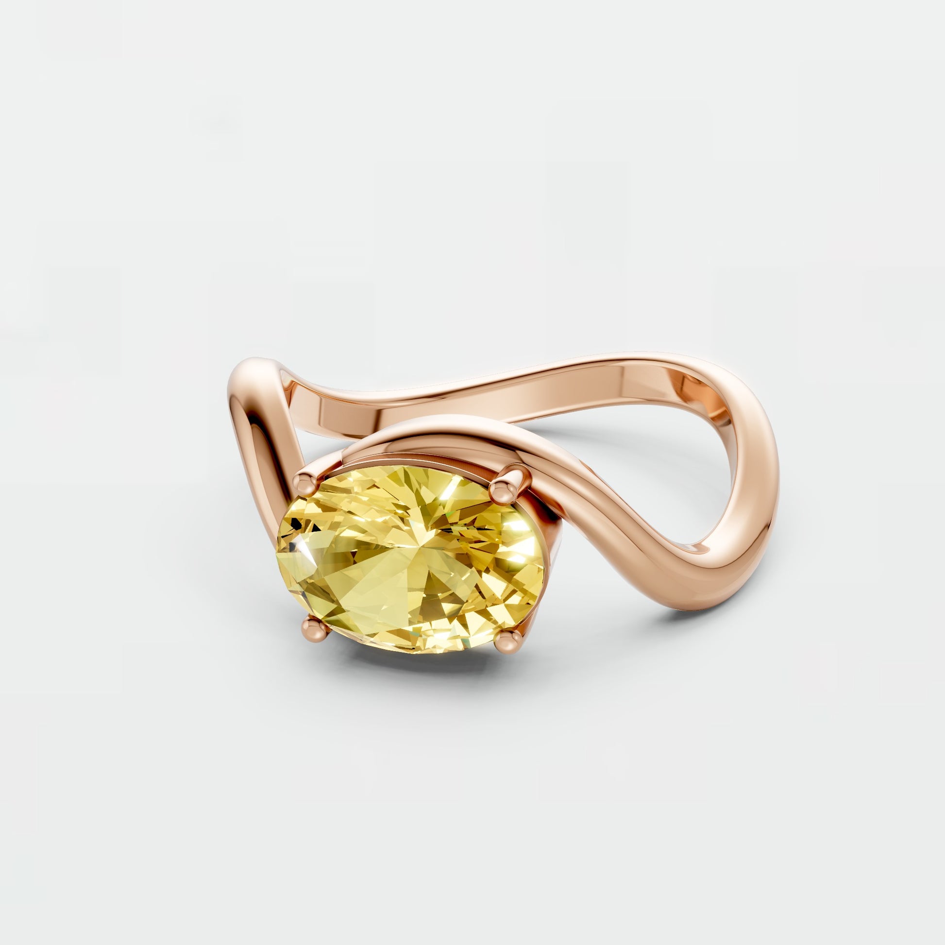 Minimalist Solitaire Oval Diamond Ring in 14K Yellow Gold