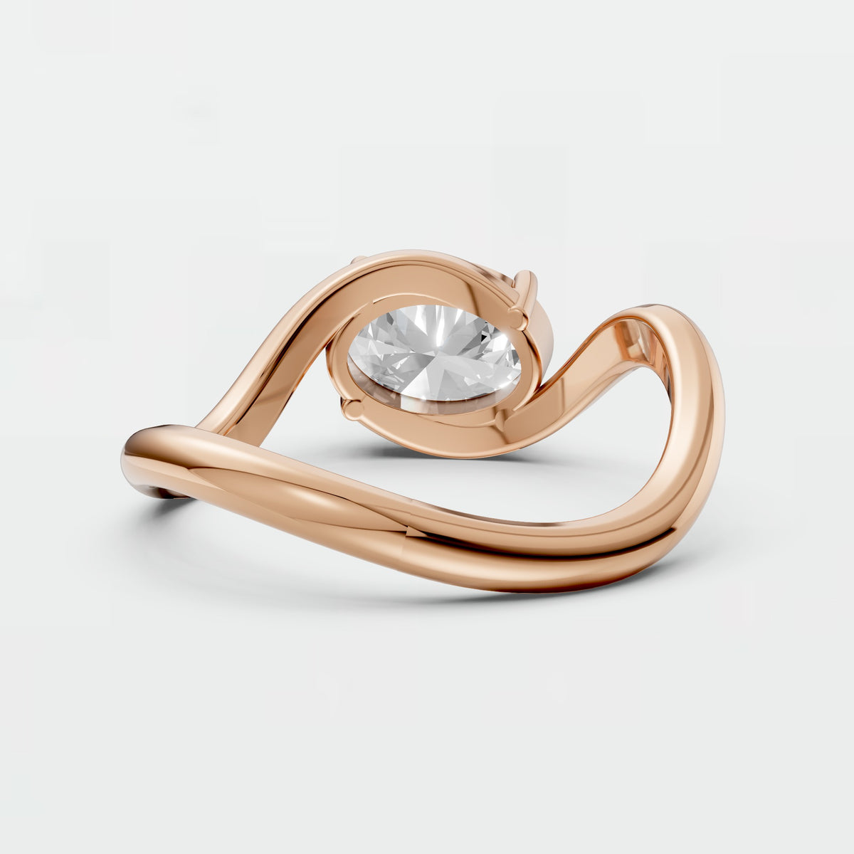 Oval Diamond Twisted Shank Solitaire Ring in Gold