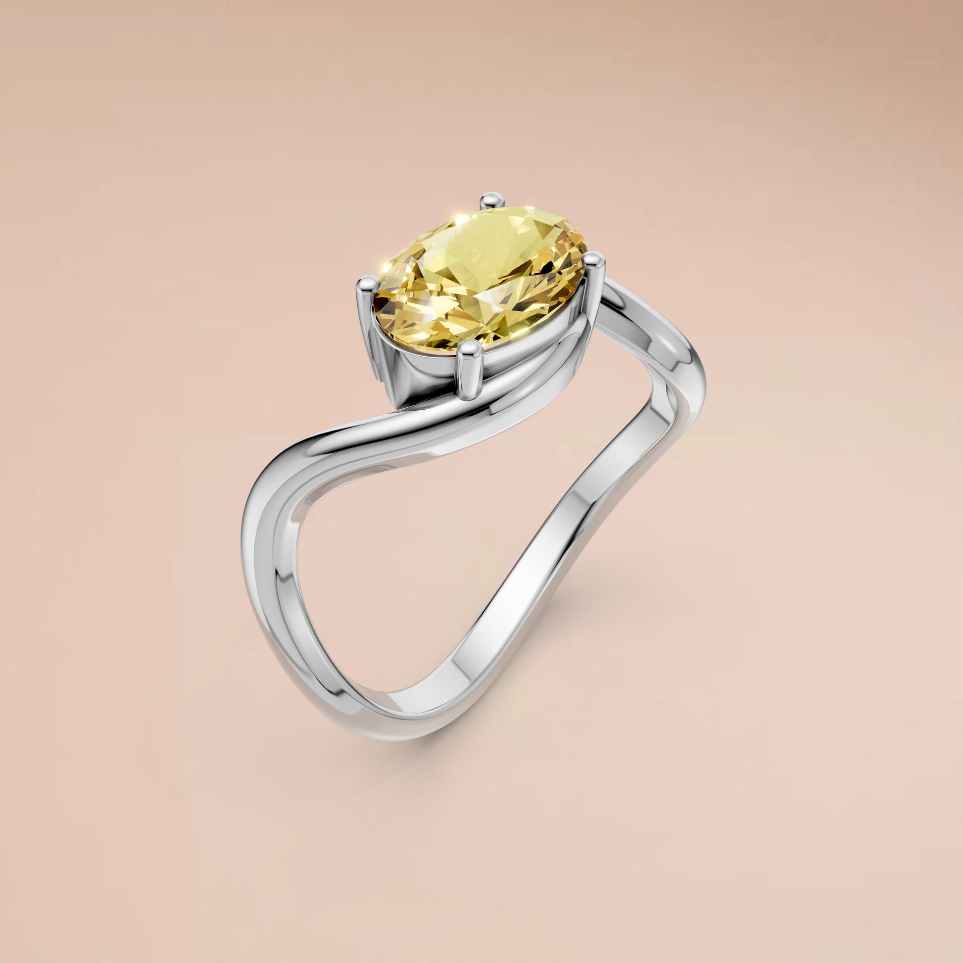 Minimalist Solitaire Oval Diamond Ring in 14K Yellow Gold