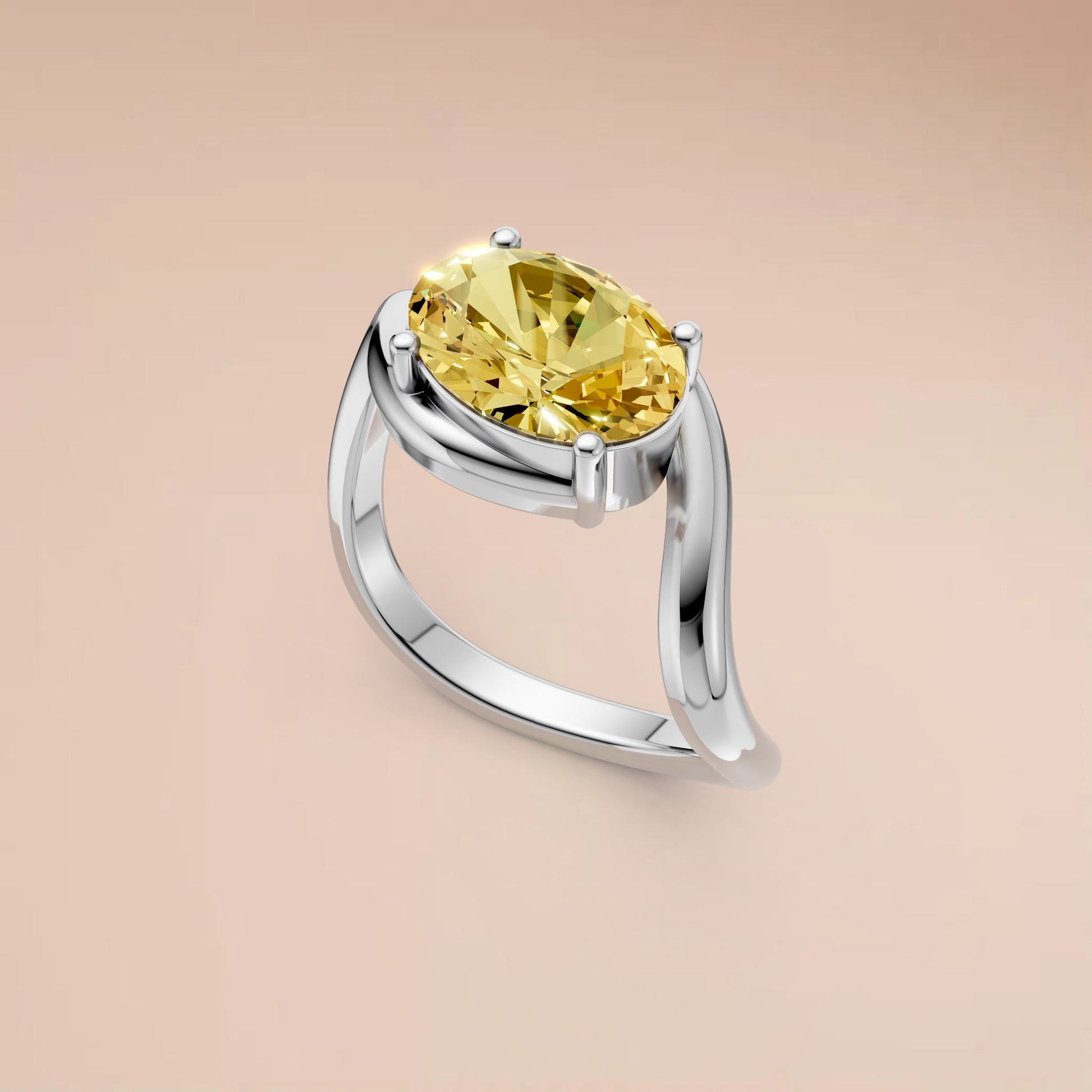 Minimalist Solitaire Oval Diamond Ring in 14K Yellow Gold