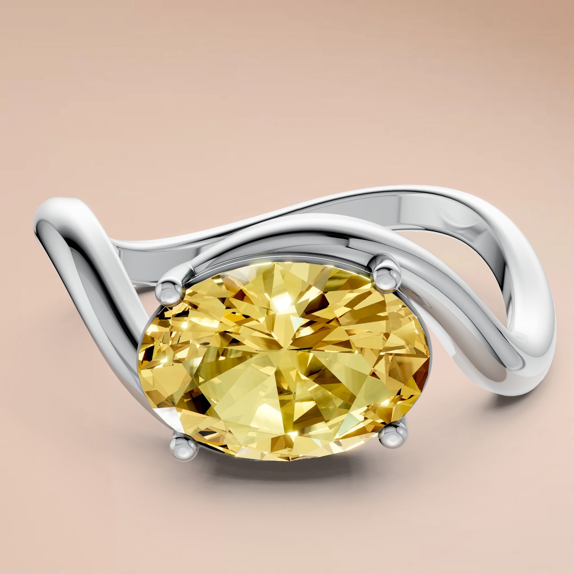 Minimalist Solitaire Oval Diamond Ring in 14K Yellow Gold
