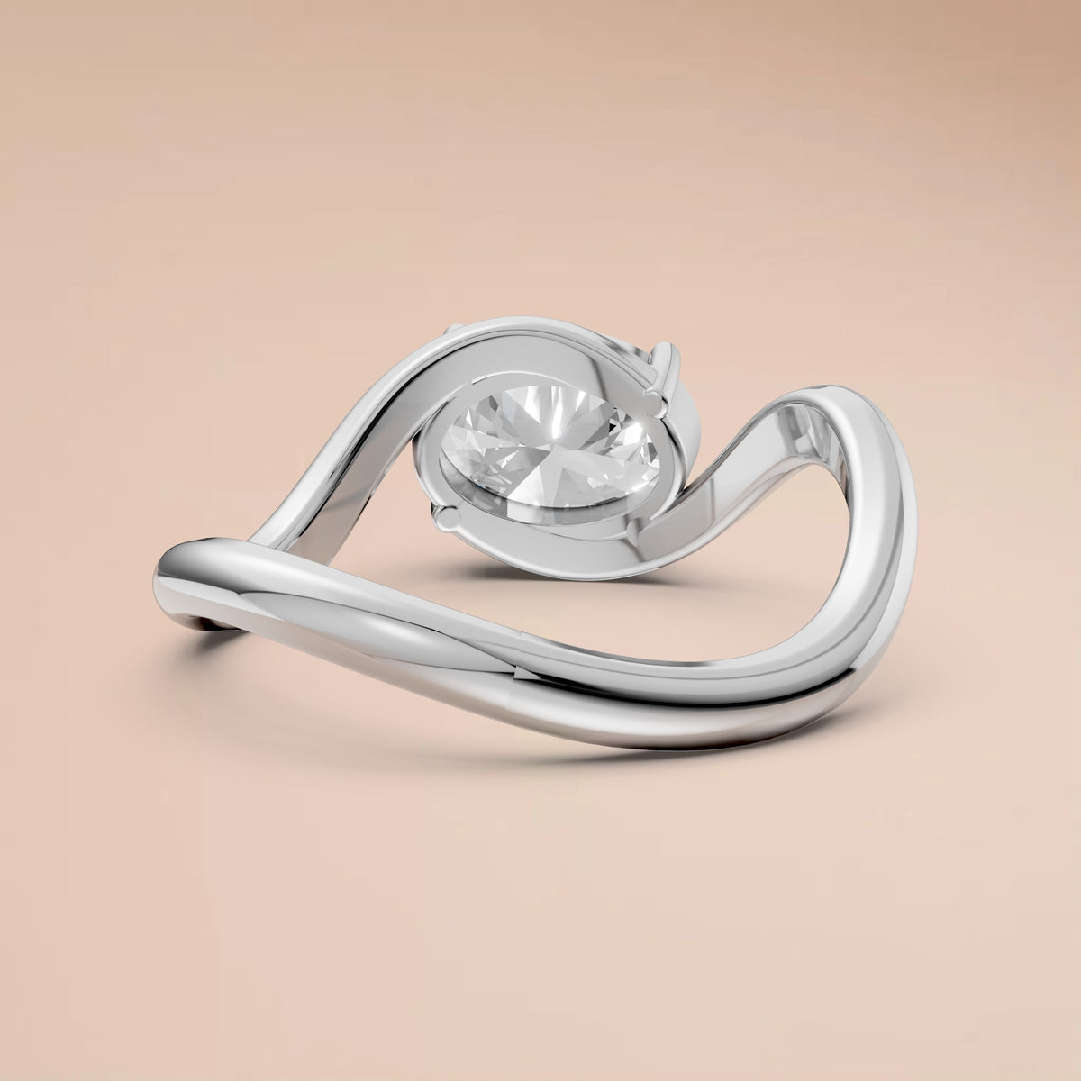 Oval Diamond Twisted Shank Solitaire Ring in Gold
