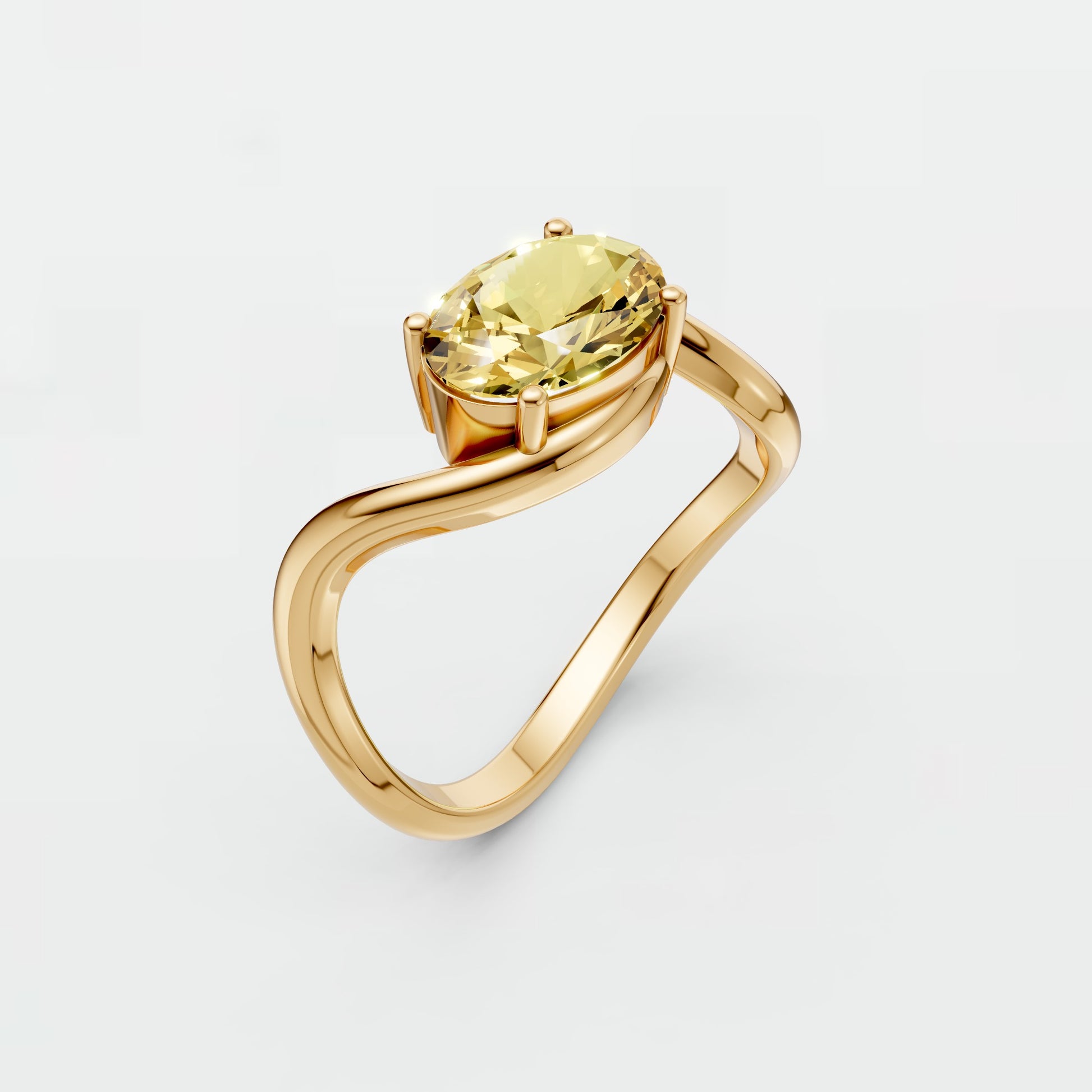 Minimalist Solitaire Oval Diamond Ring in 14K Yellow Gold
