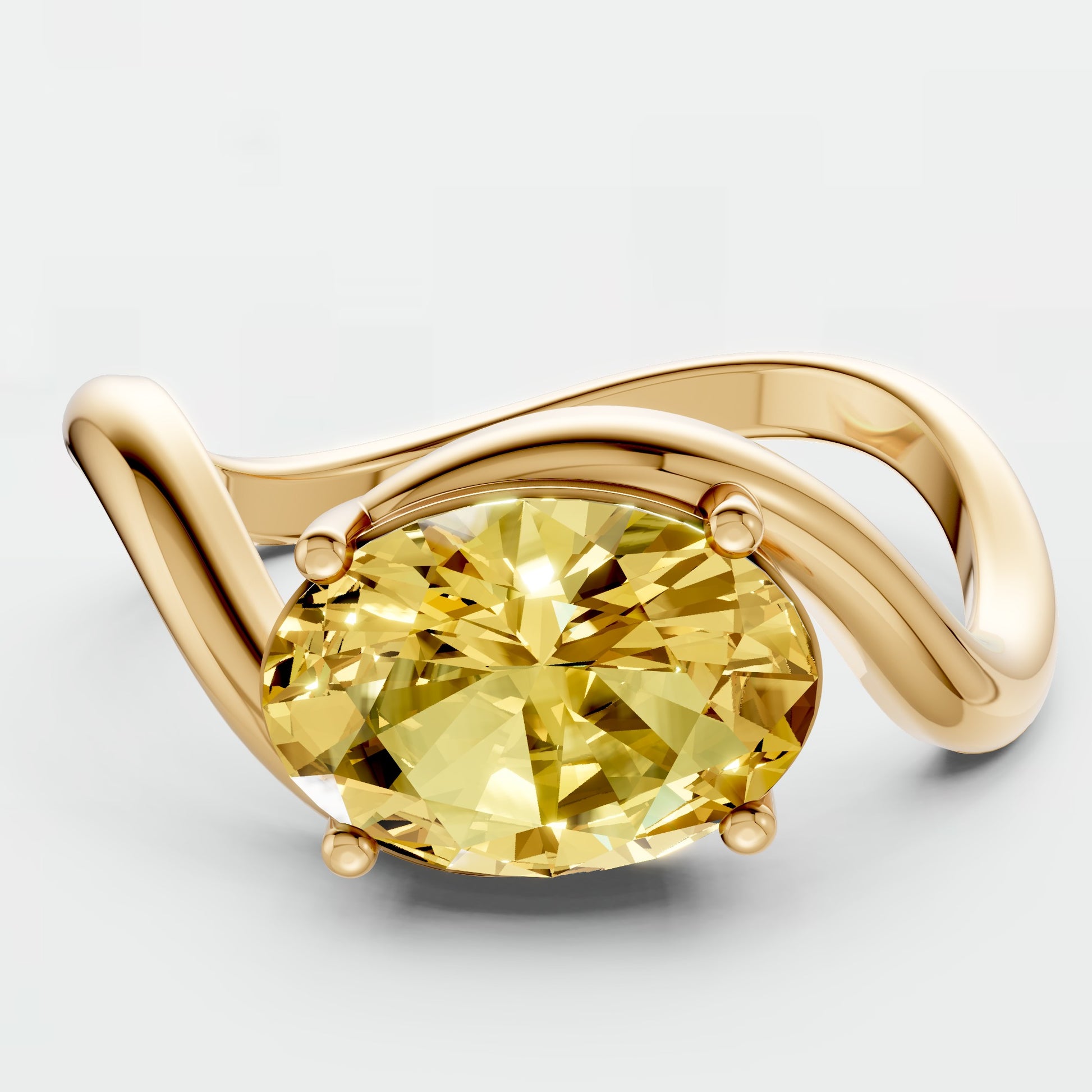 Minimalist Solitaire Oval Diamond Ring in 14K Yellow Gold
