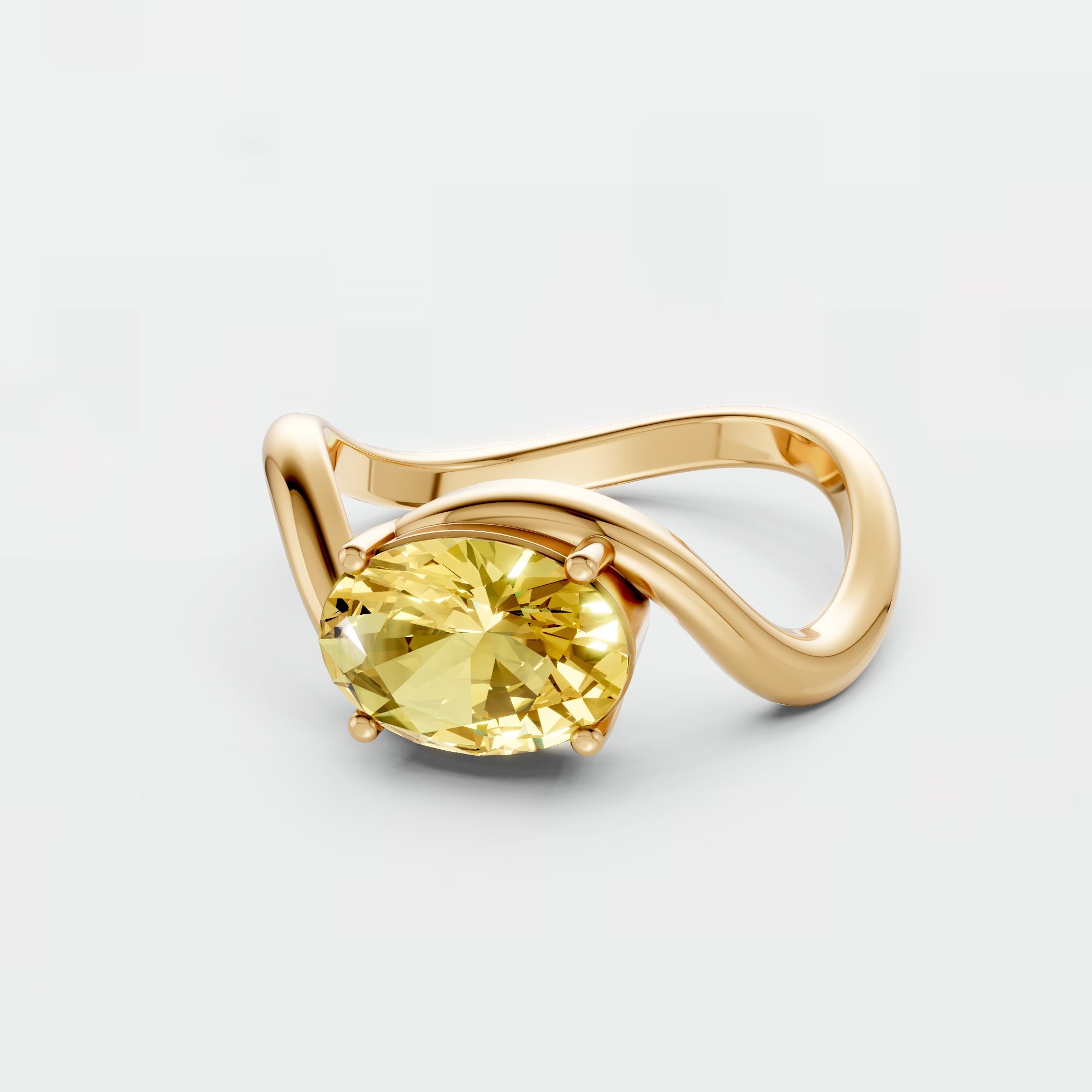 Minimalist Solitaire Oval Diamond Ring in 14K Yellow Gold