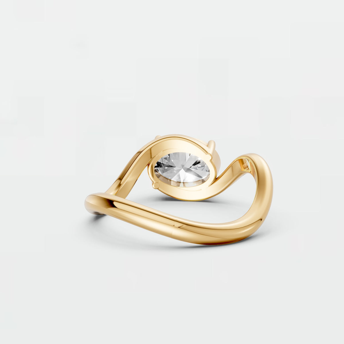 Oval Diamond Twisted Shank Solitaire Ring in Gold