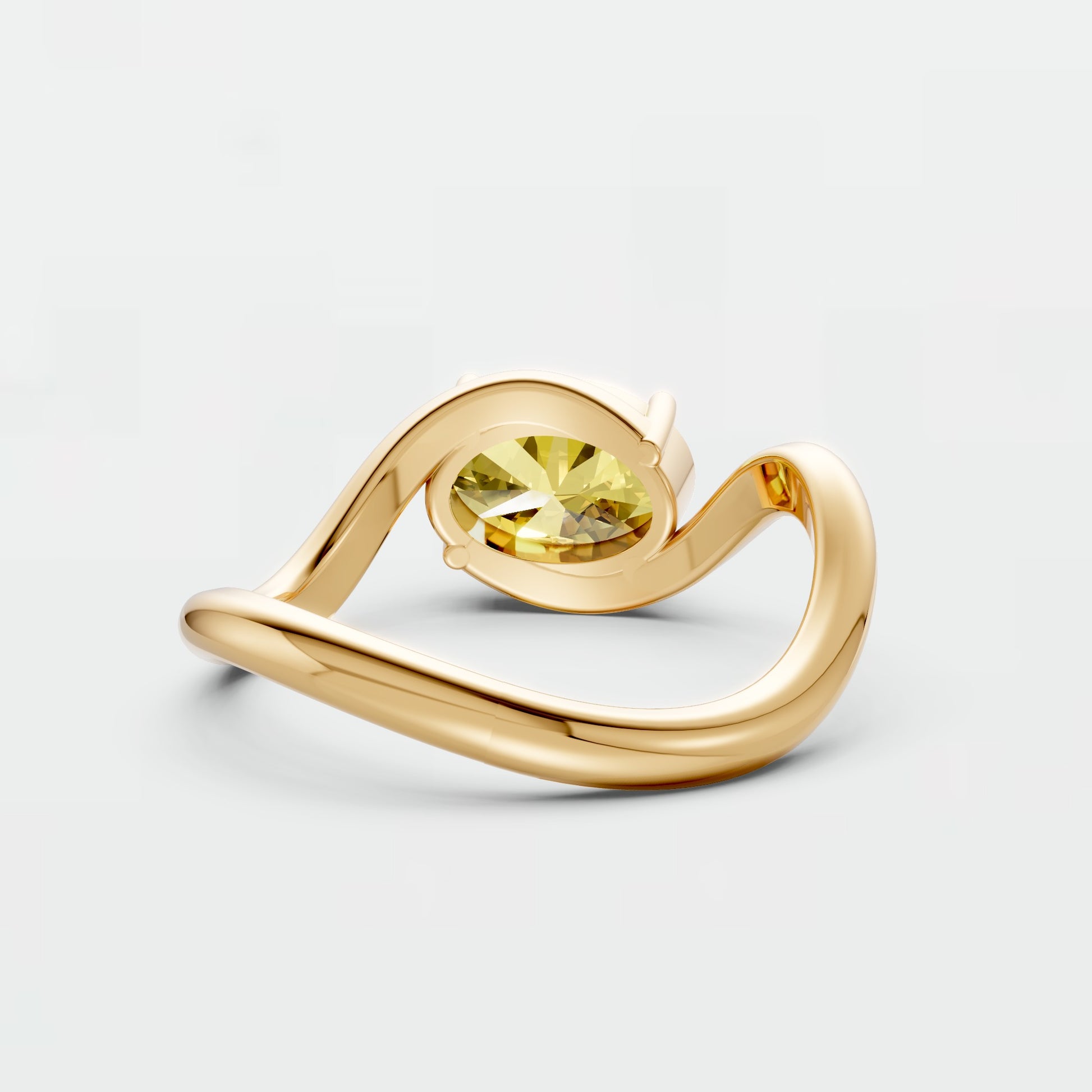 Minimalist Solitaire Oval Diamond Ring in 14K Yellow Gold