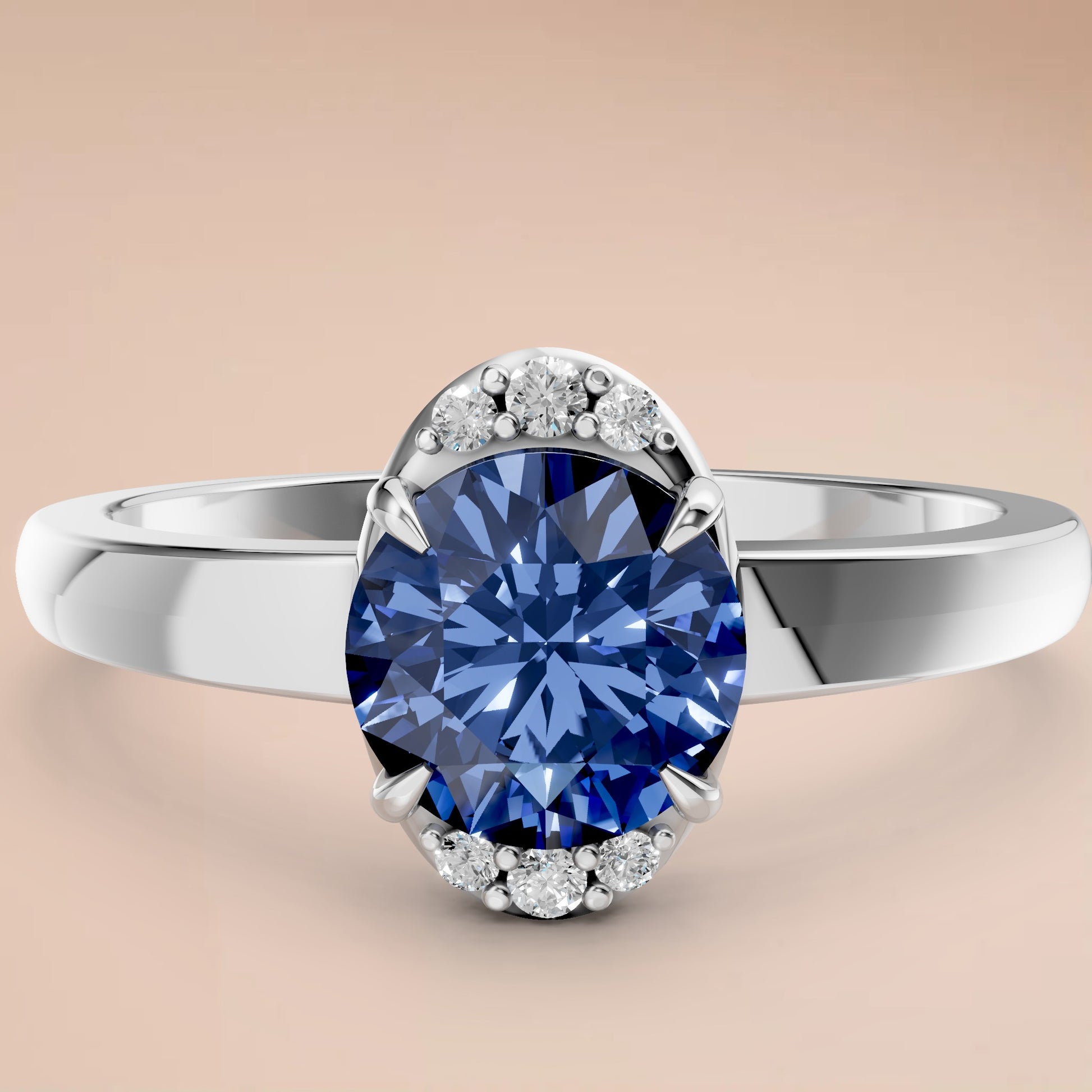 0.83 CT Oval Blue Lab Diamond Ring – Promise Gift for Her