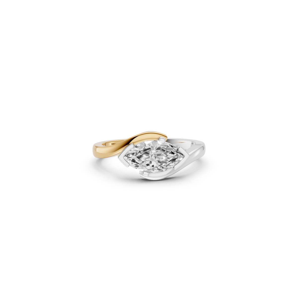 Celeste Marquise Solitaire Diamond Ring with Sculpted Two-Tone Twist Setting