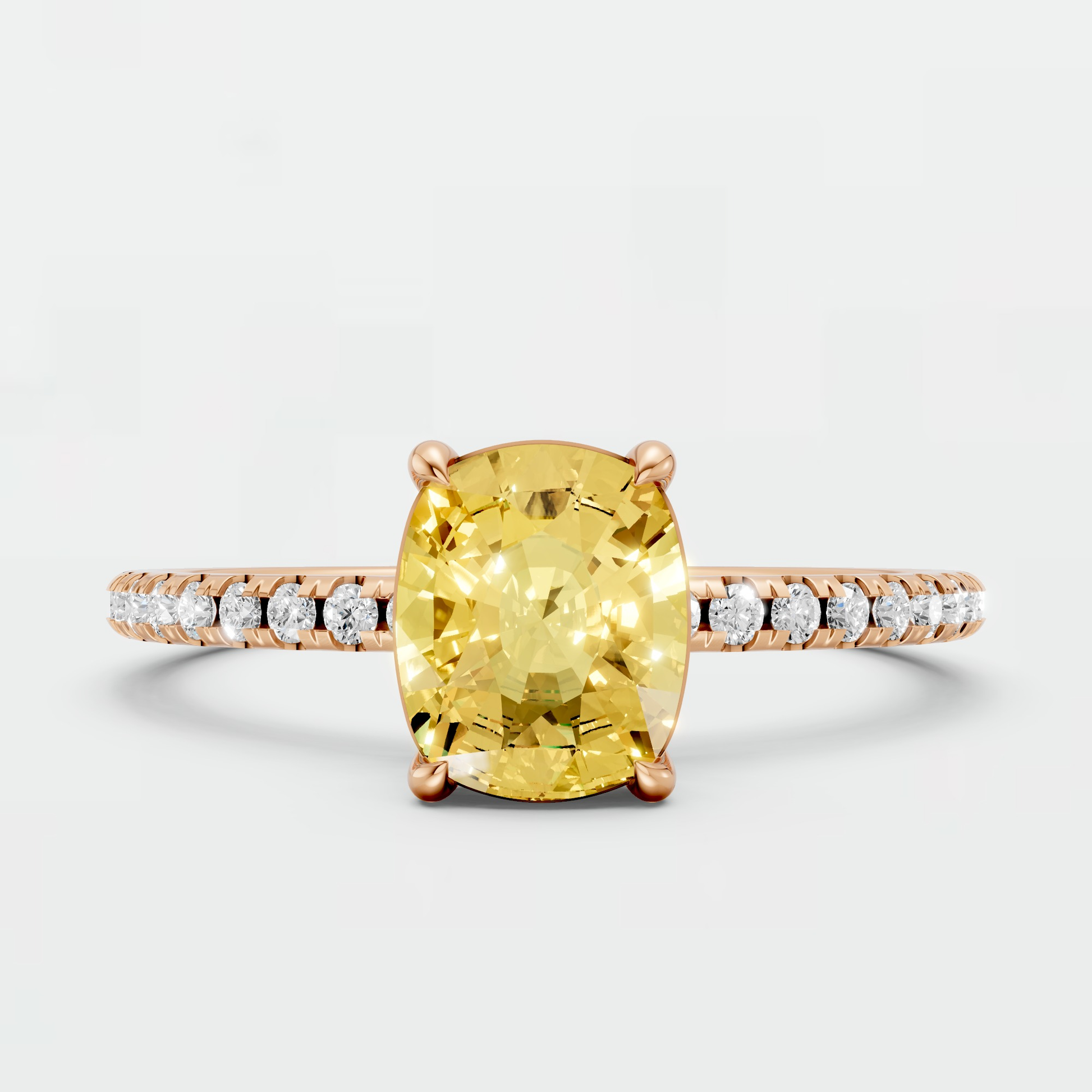 1.18 Ctw Cushion Cut Lab Yellow Diamond Hidden Halo Engagement Ring in 14K Yellow Gold