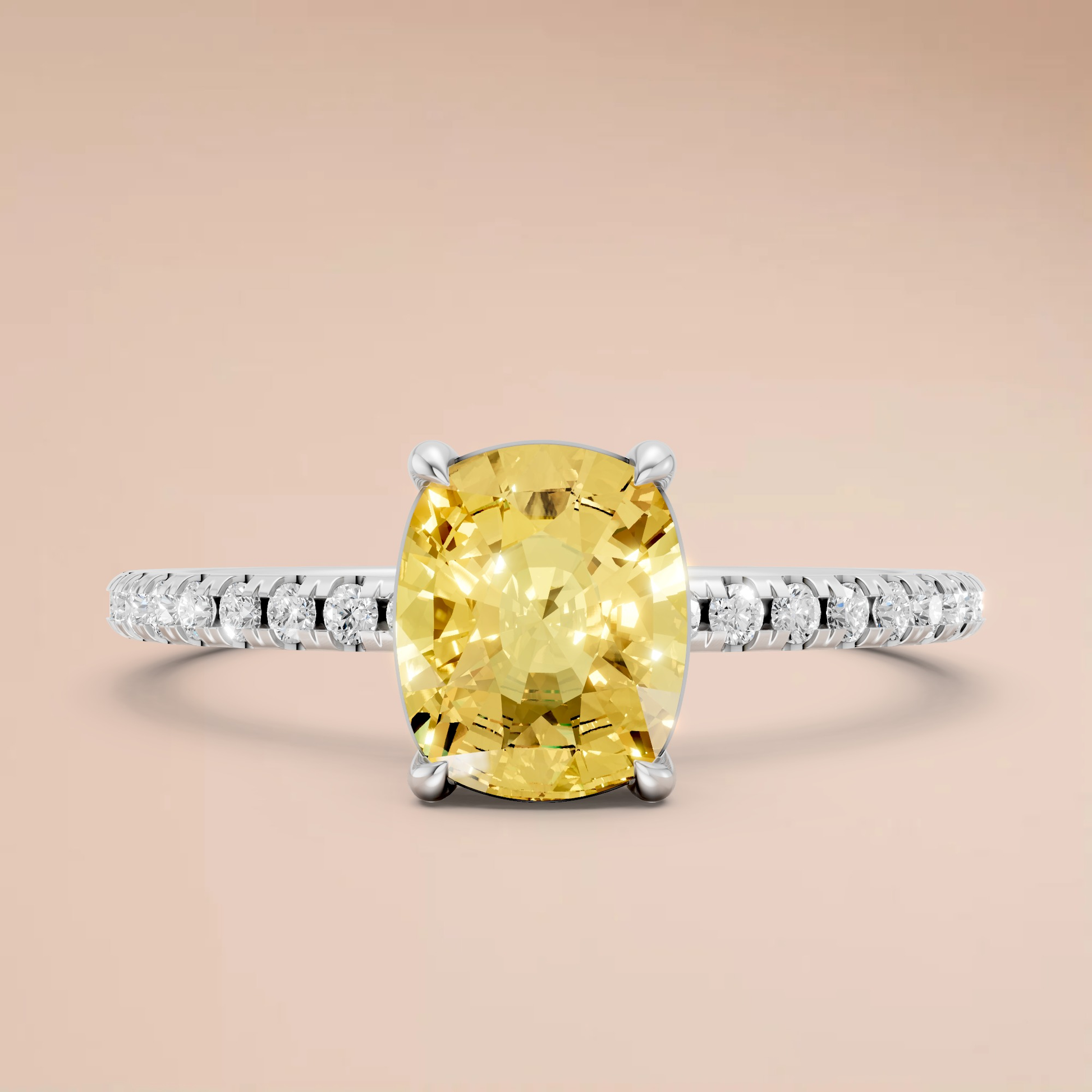 1.18 Ctw Cushion Cut Lab Yellow Diamond Hidden Halo Engagement Ring in 14K Yellow Gold