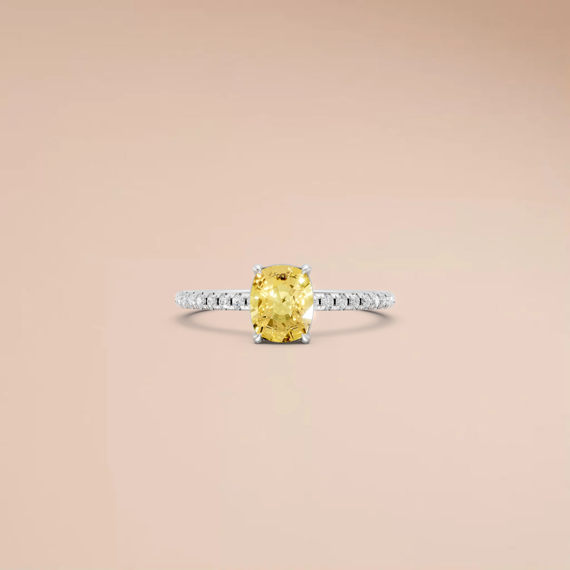 1.18 Ctw Cushion Cut Lab Yellow Diamond Hidden Halo Engagement Ring in 14K Yellow Gold