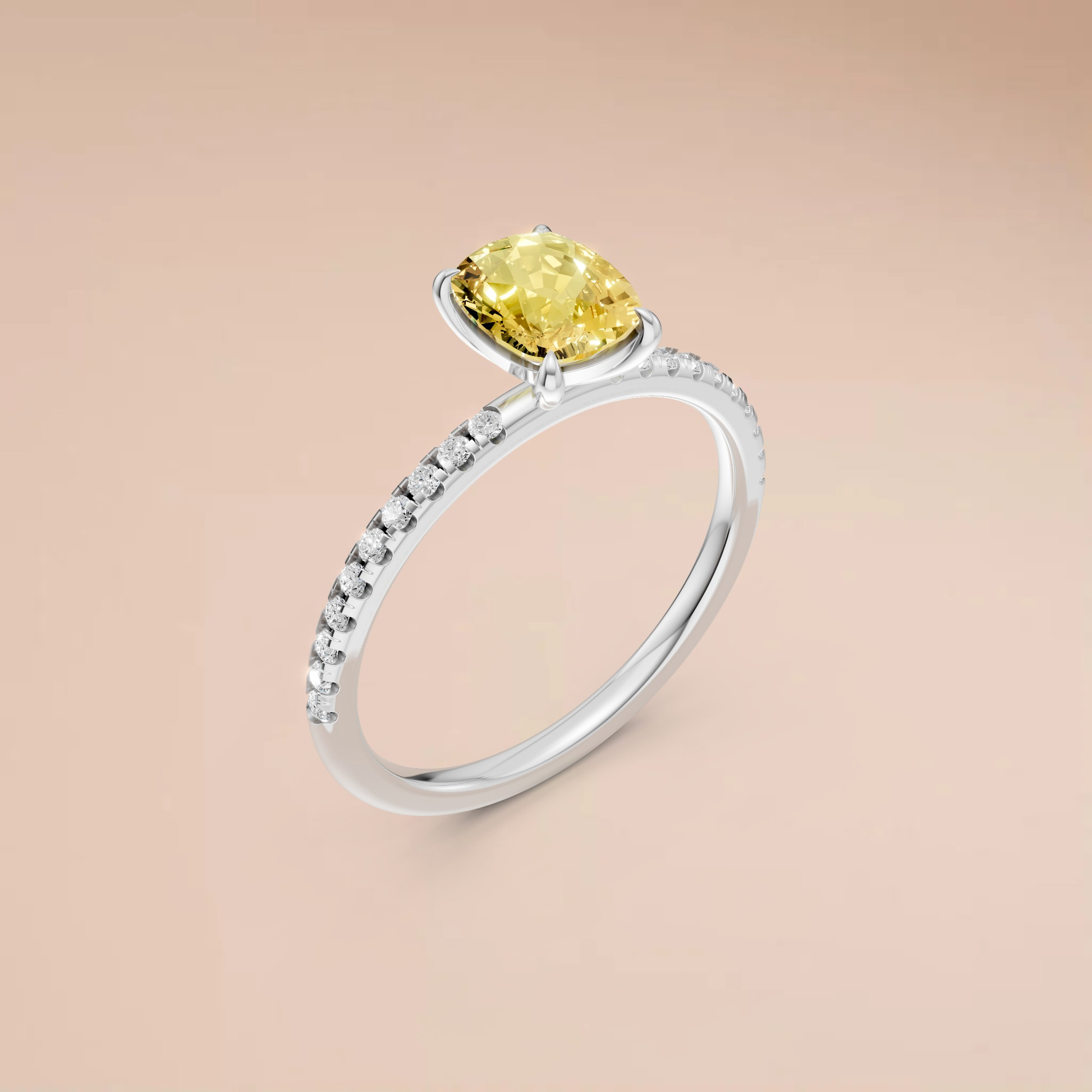 1.18 Ctw Cushion Cut Lab Yellow Diamond Hidden Halo Engagement Ring in 14K Yellow Gold