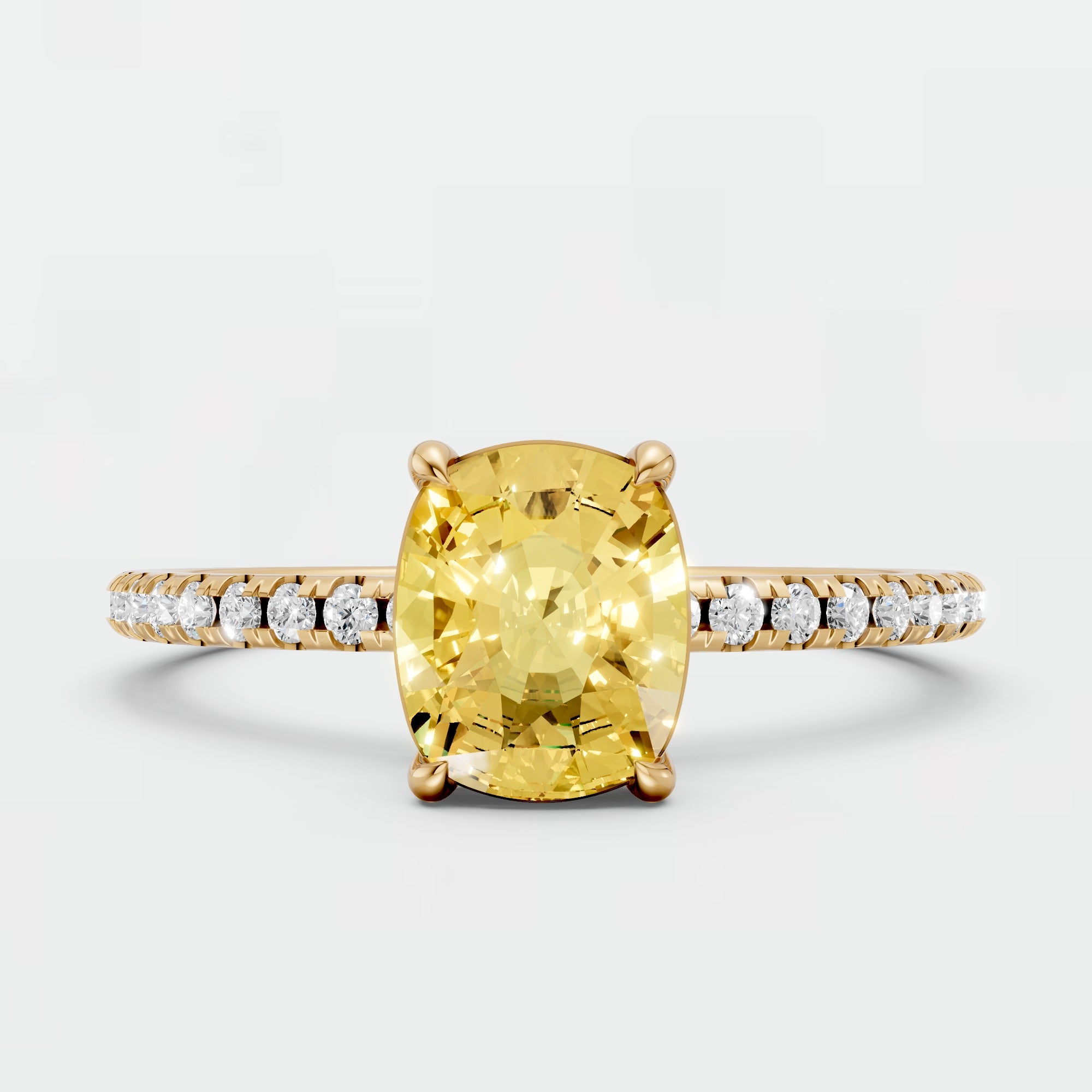 1.18 Ctw Cushion Cut Lab Yellow Diamond Hidden Halo Engagement Ring in 14K Yellow Gold