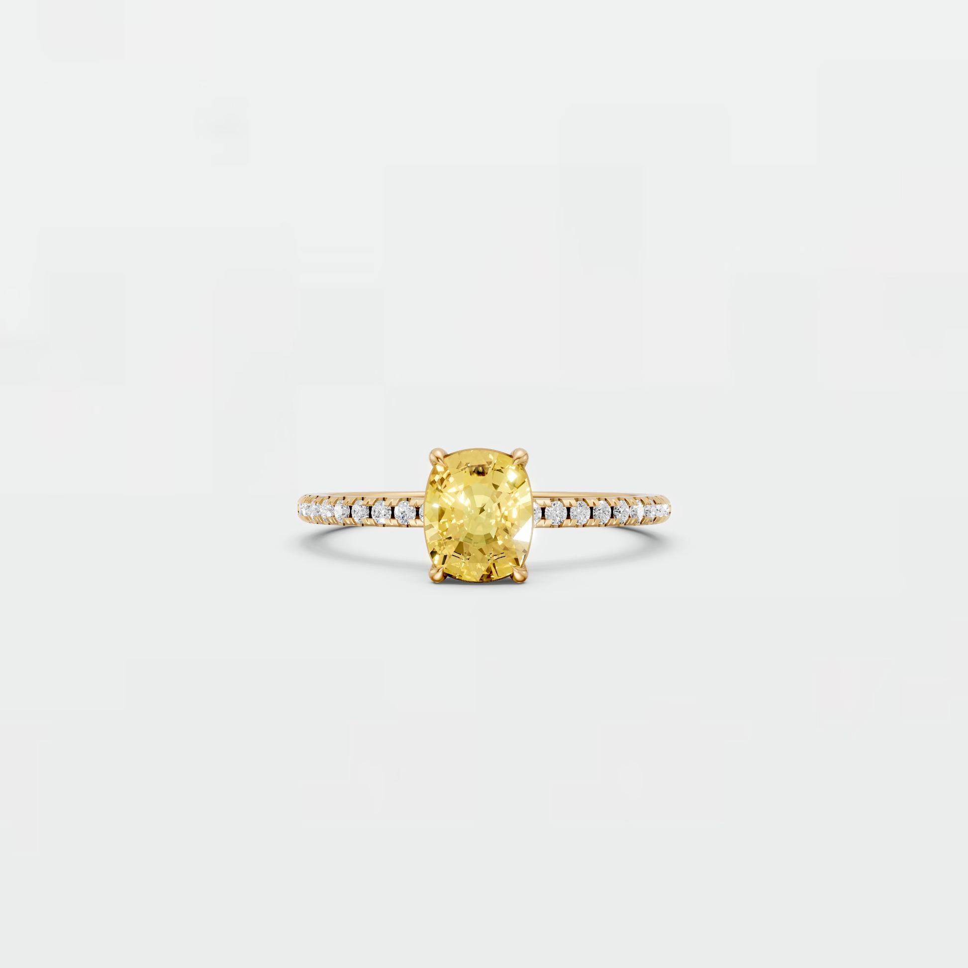 1.18 Ctw Cushion Cut Lab Yellow Diamond Hidden Halo Engagement Ring in 14K Yellow Gold