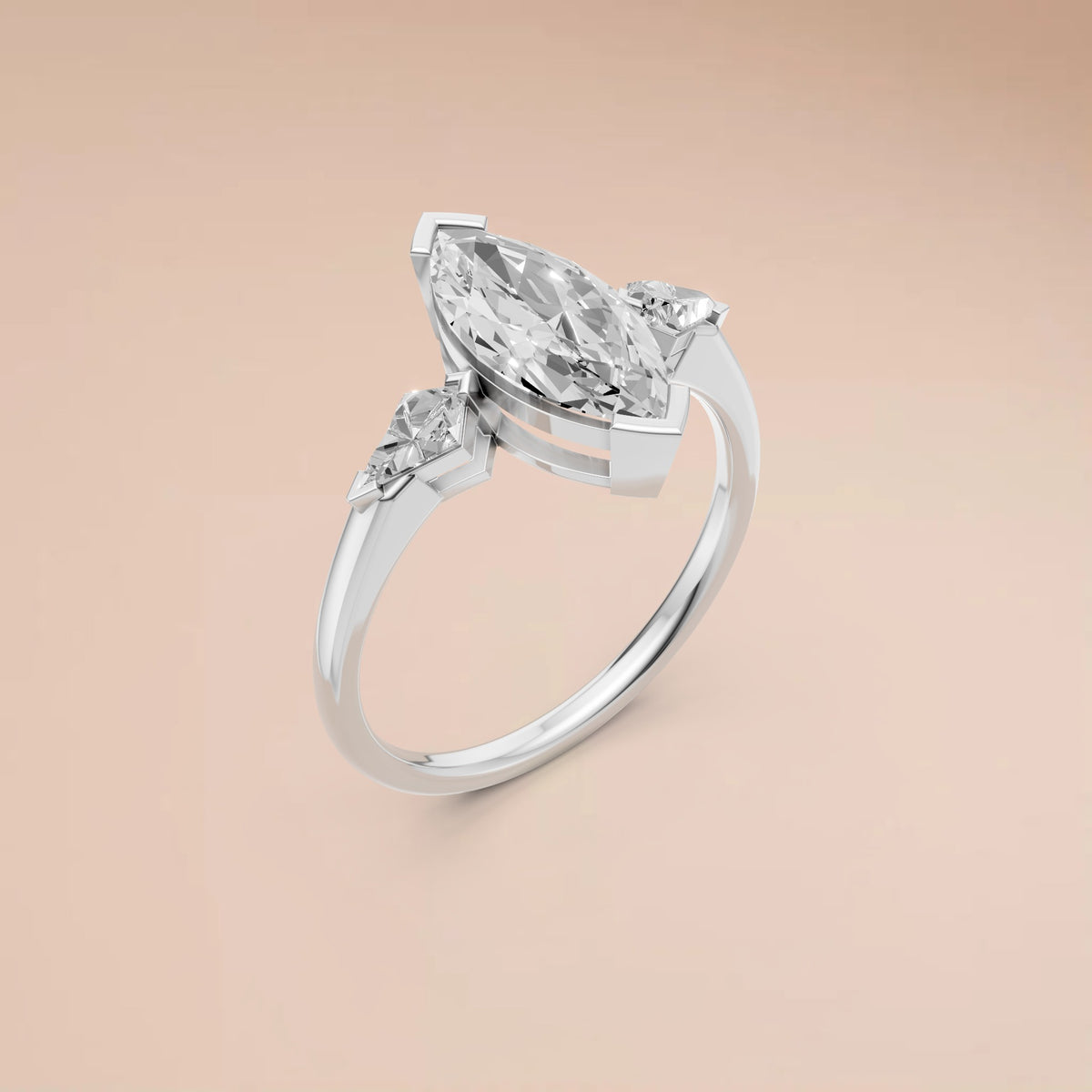 Marquise Cut Three Stone Diamond Engagement Ring