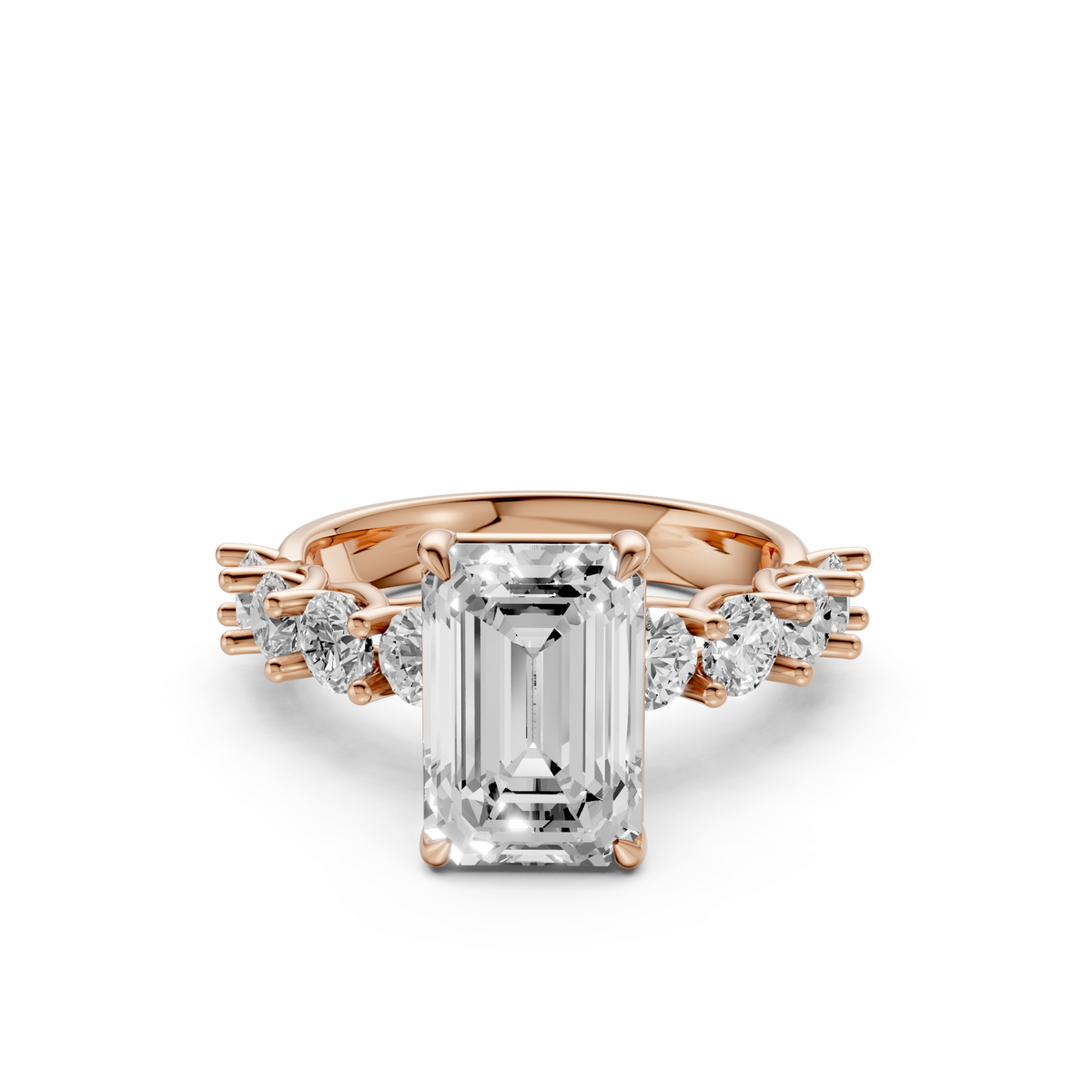 Valentina Emerald & Round Cut Diamond Engagement Ring
