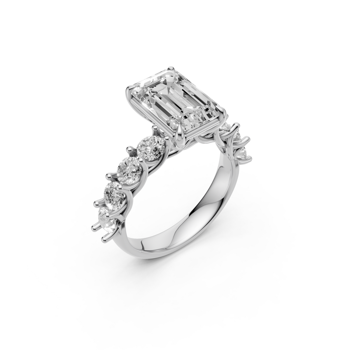 Valentina Emerald & Round Cut Diamond Engagement Ring