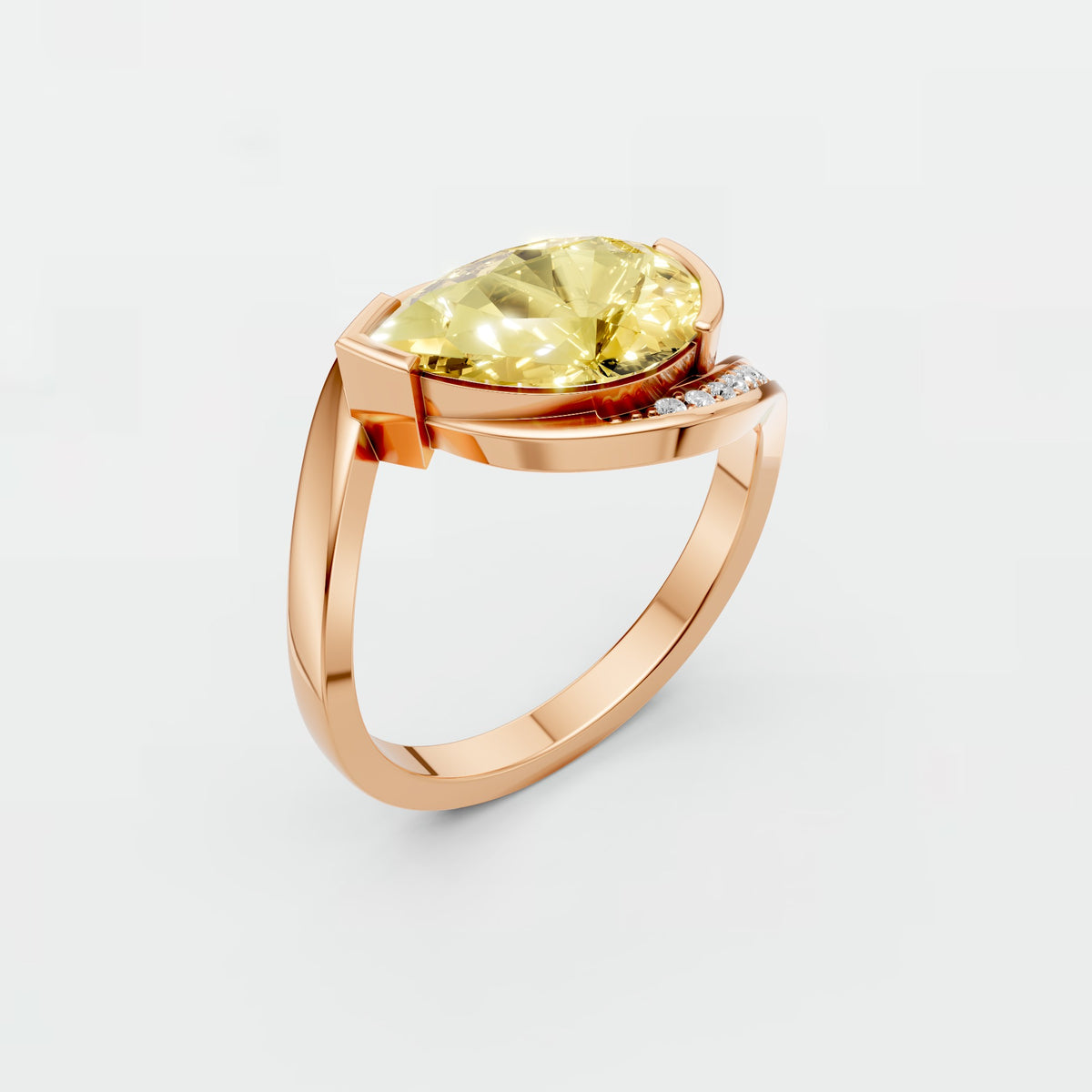 Pear Yellow Diamond Curved Pavé Engagement Ring