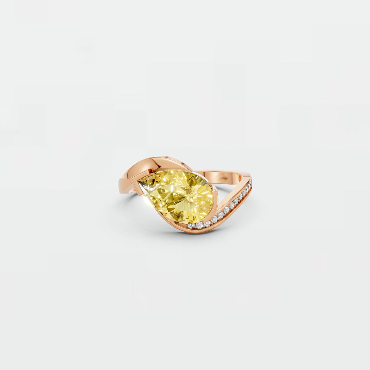 Pear Yellow Diamond Curved Pavé Engagement Ring