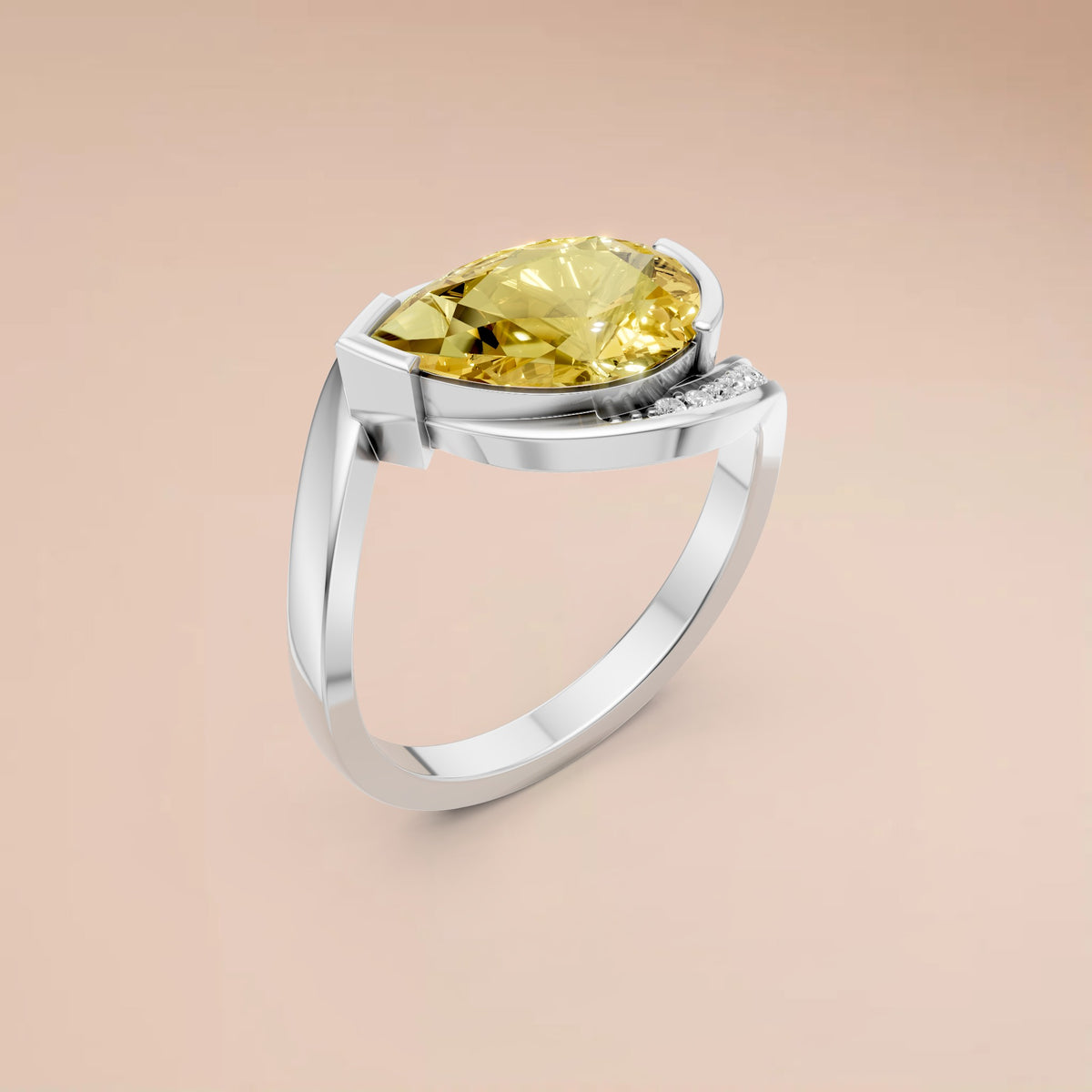 Pear Yellow Diamond Curved Pavé Engagement Ring